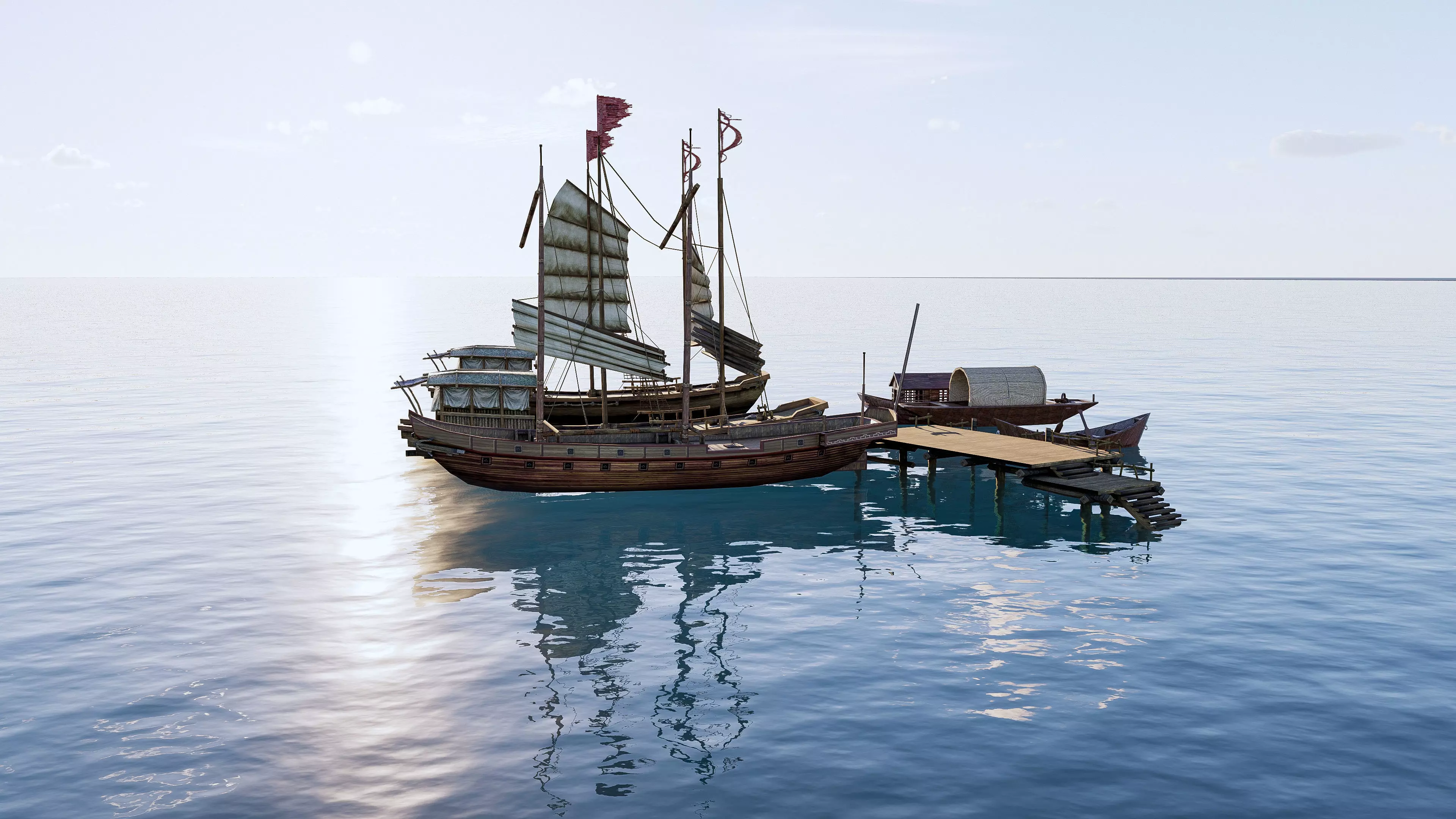 Wooden boat collection 2 Low-poly 3D model_9