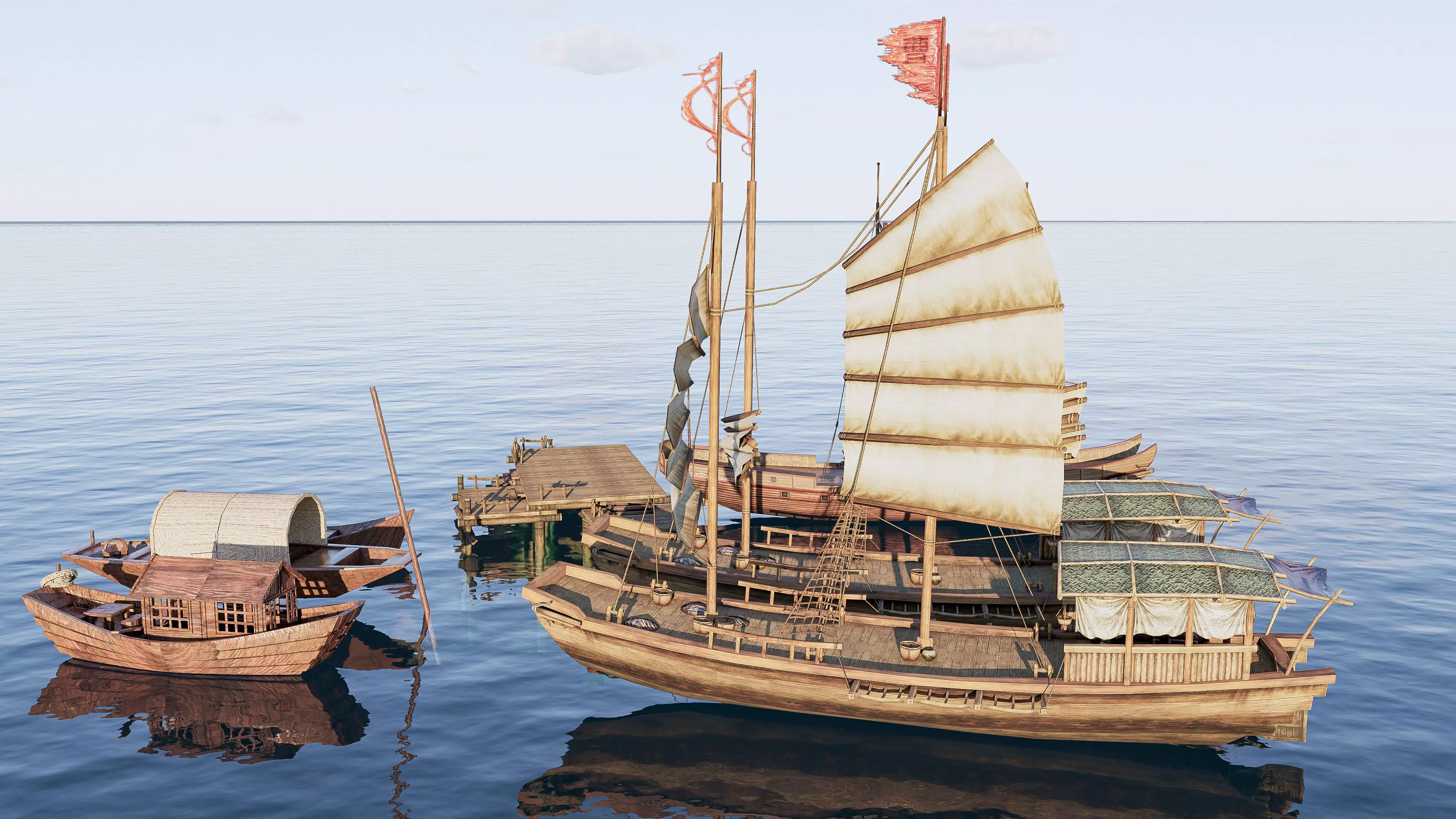 Wooden boat collection 2 Low-poly 3D model_6