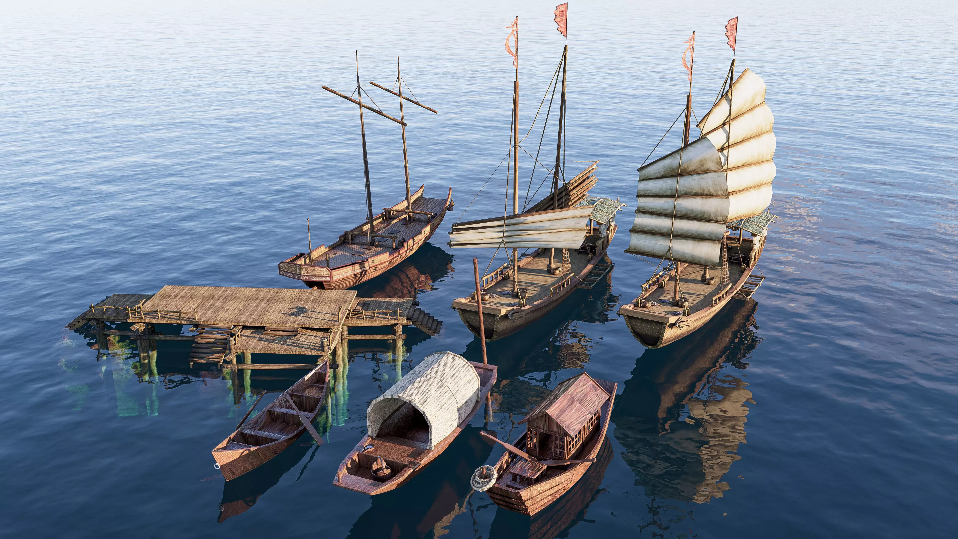 Wooden boat collection 2 Low-poly 3D model_2