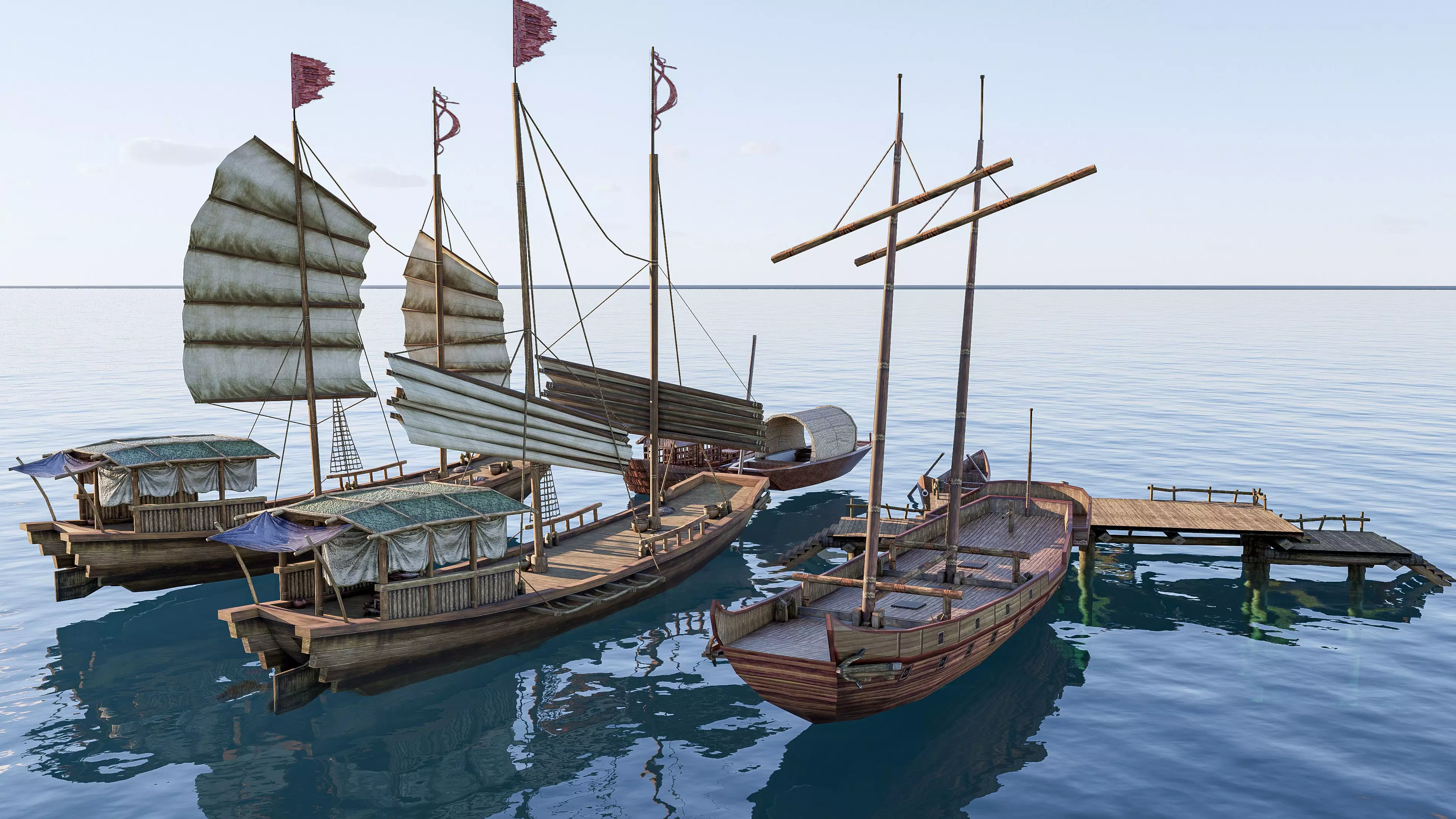 Wooden boat collection 2 Low-poly 3D model_3