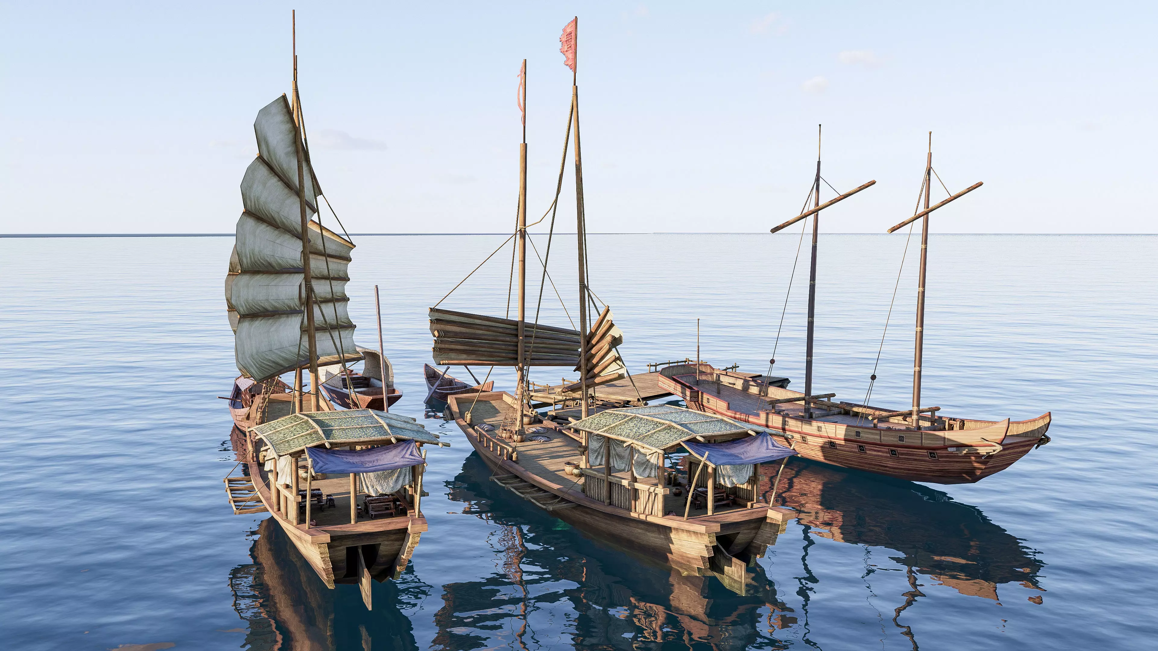 Wooden boat collection 2 Low-poly 3D model_4