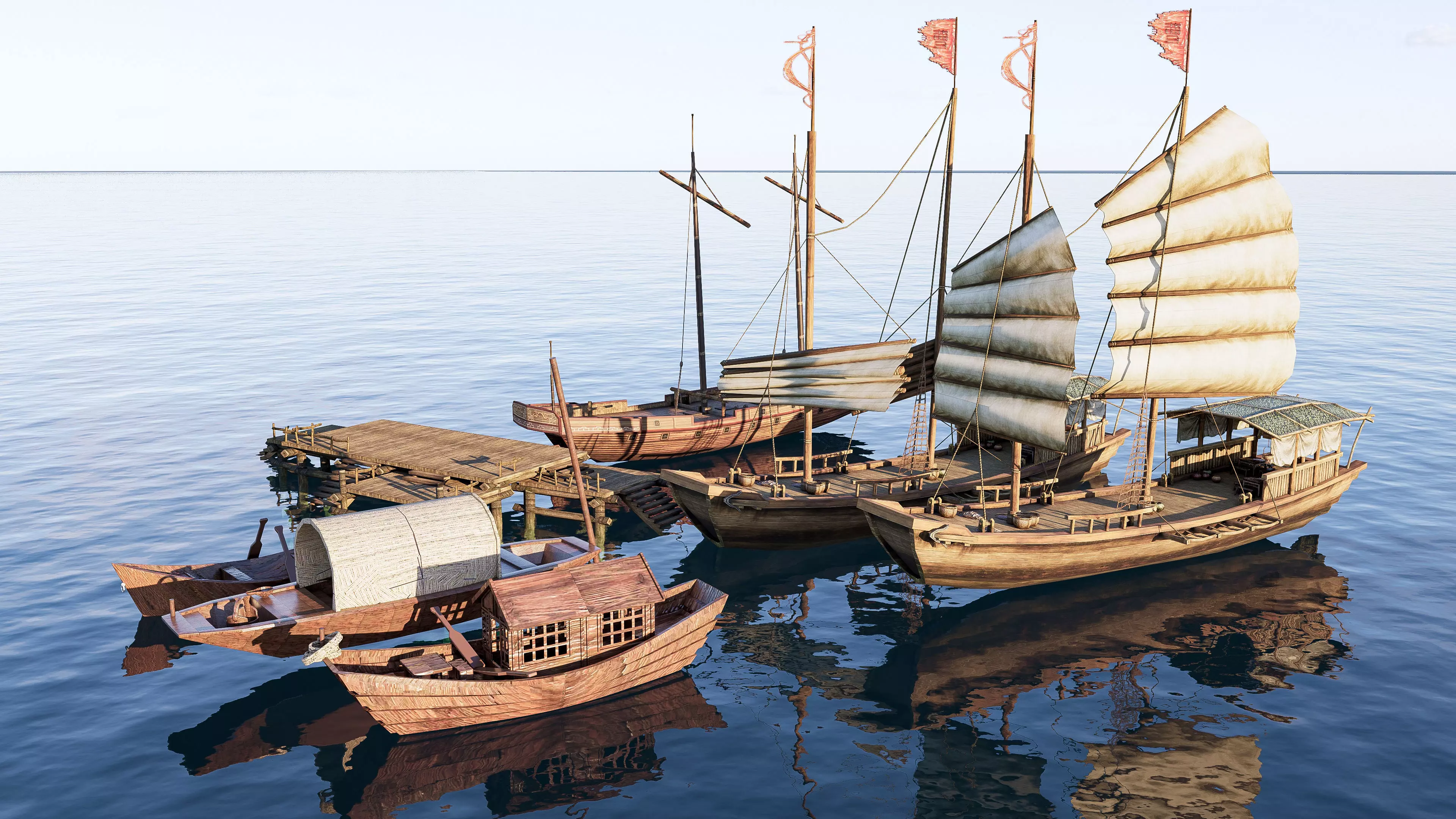 Wooden boat collection 2 Low-poly 3D model_7