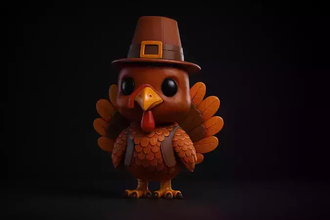 Thanksgiving Turkey with Pilgrim Hat 3D Print
