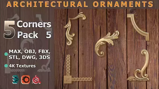 Ornamental Corner Set- Vol05 - Clean Quad Mesh - 4k PBR Textures