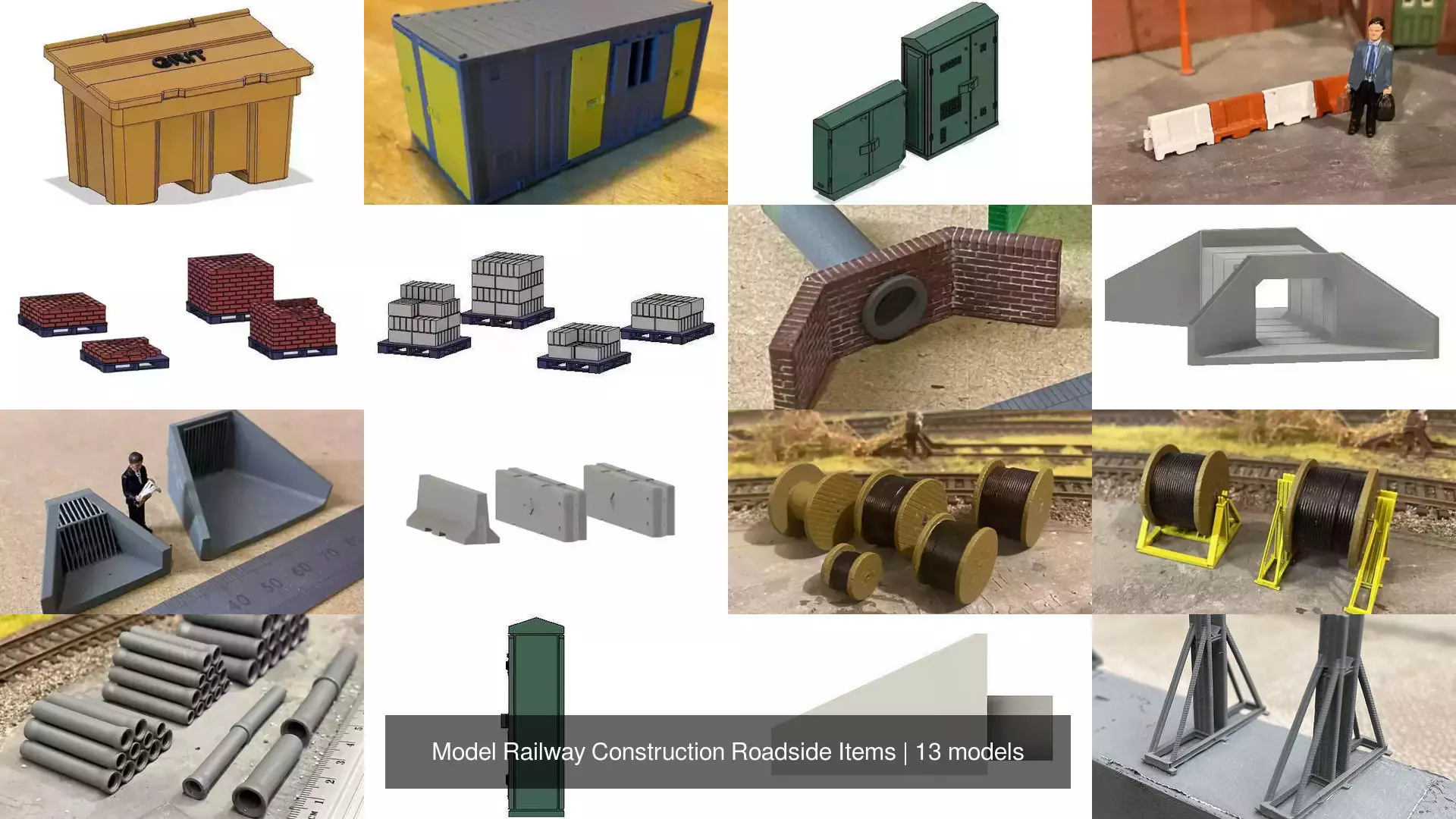 Model Railway Construction Roadside Items 3D Model Collection_0