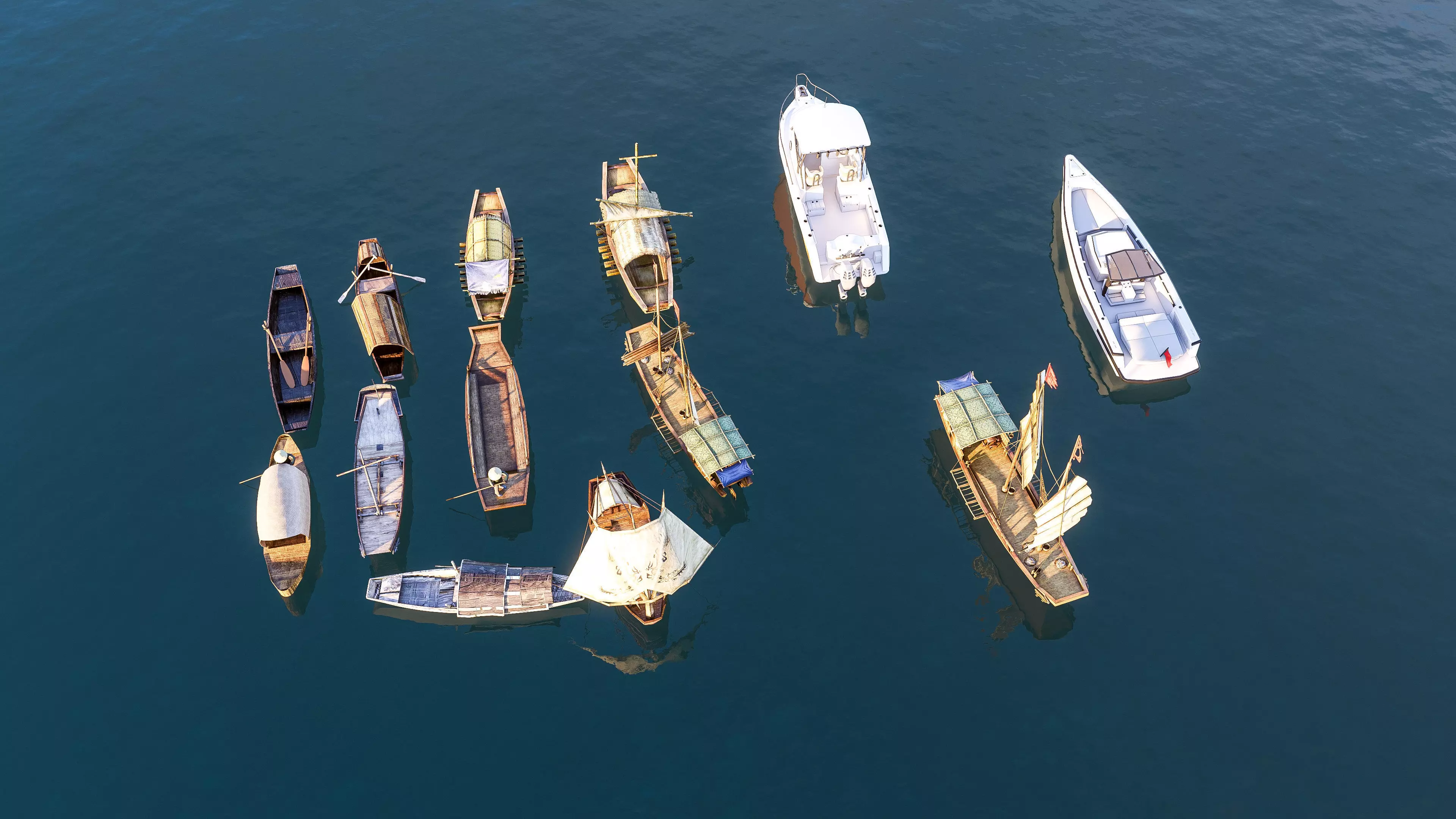 Wooden boat collection 3 Low-poly 3D model_17