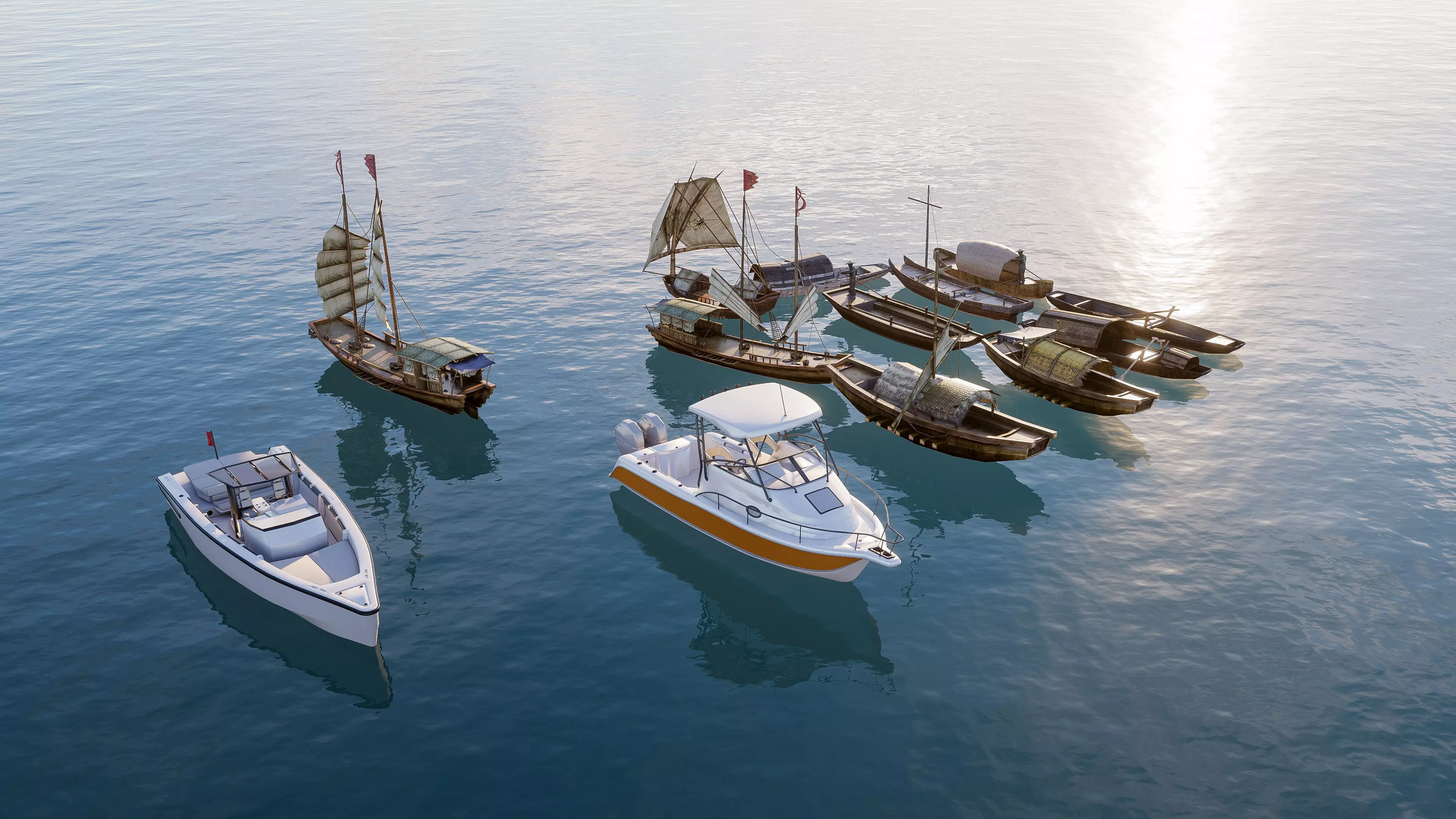Wooden boat collection 3 Low-poly 3D model_13