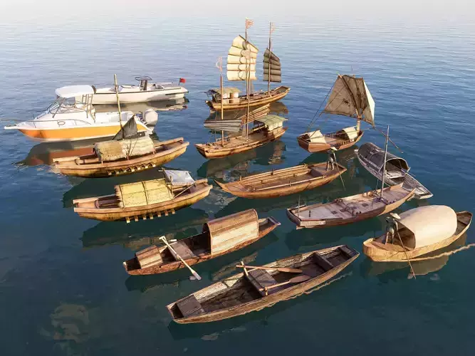 Wooden boat collection 3 Low-poly 3D model