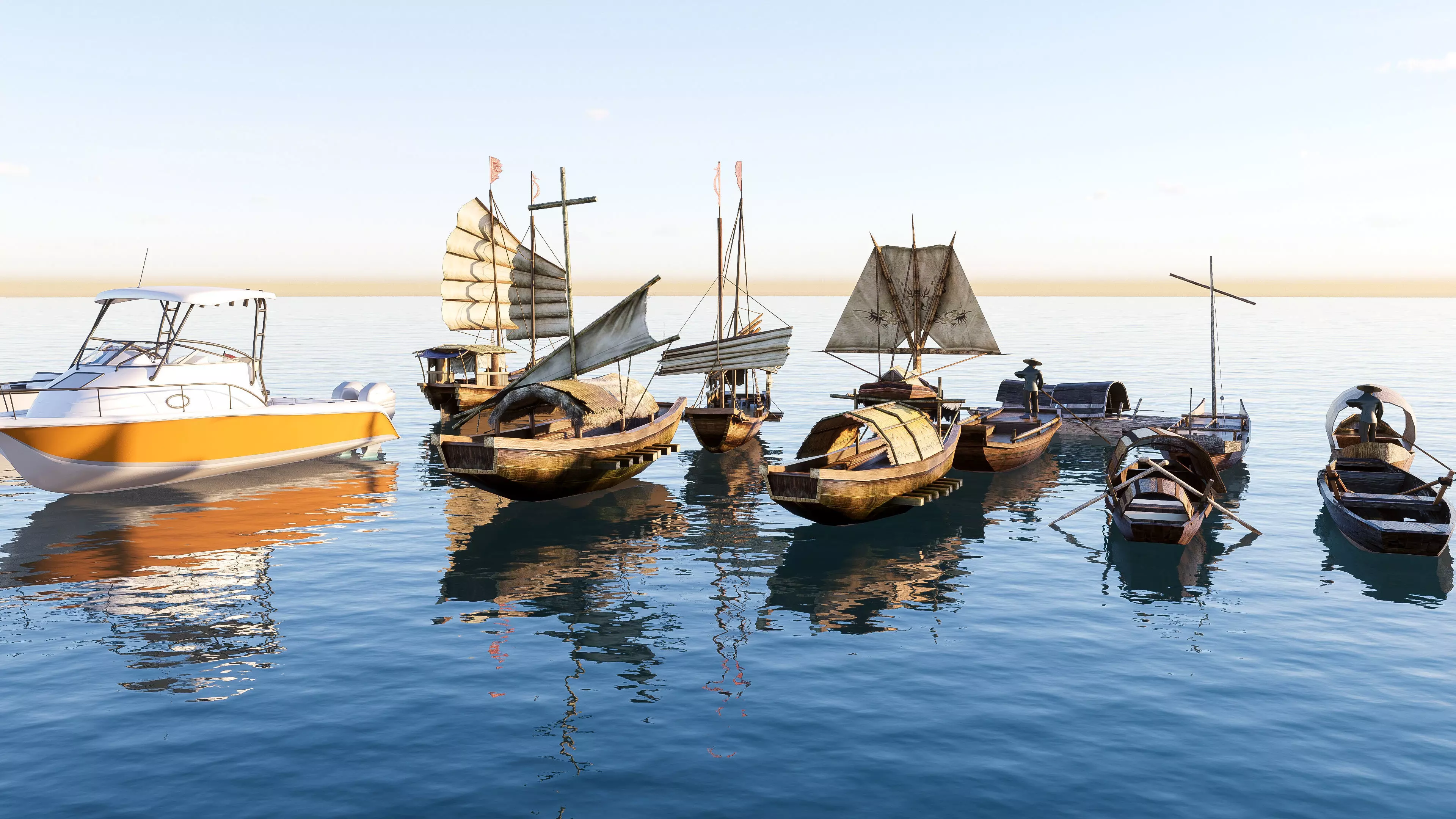 Wooden boat collection 3 Low-poly 3D model_7