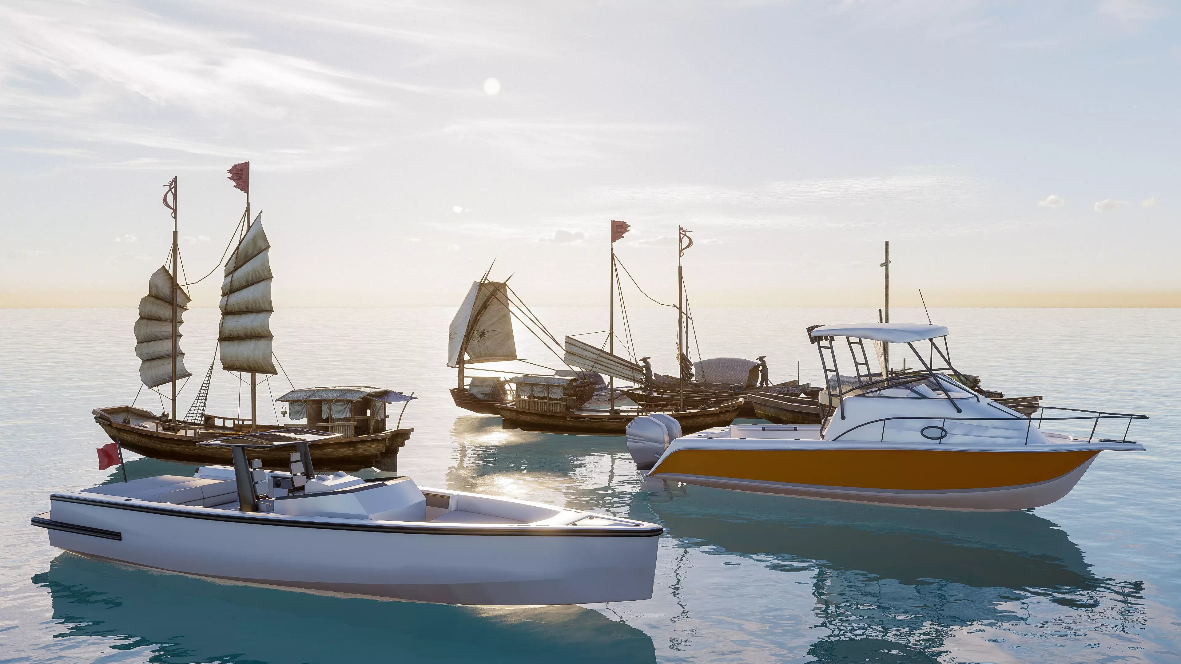 Wooden boat collection 3 Low-poly 3D model_5