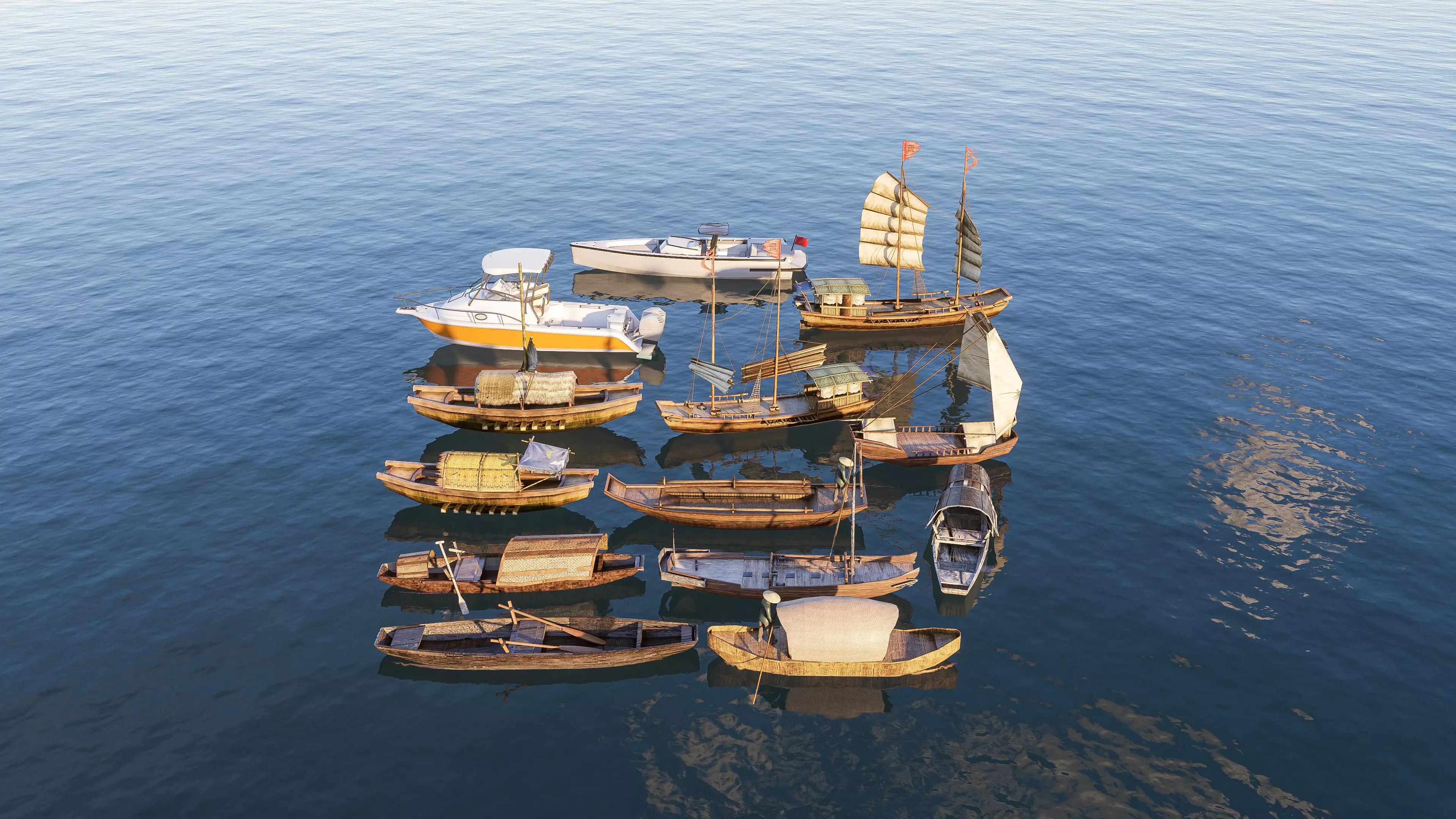 Wooden boat collection 3 Low-poly 3D model_10