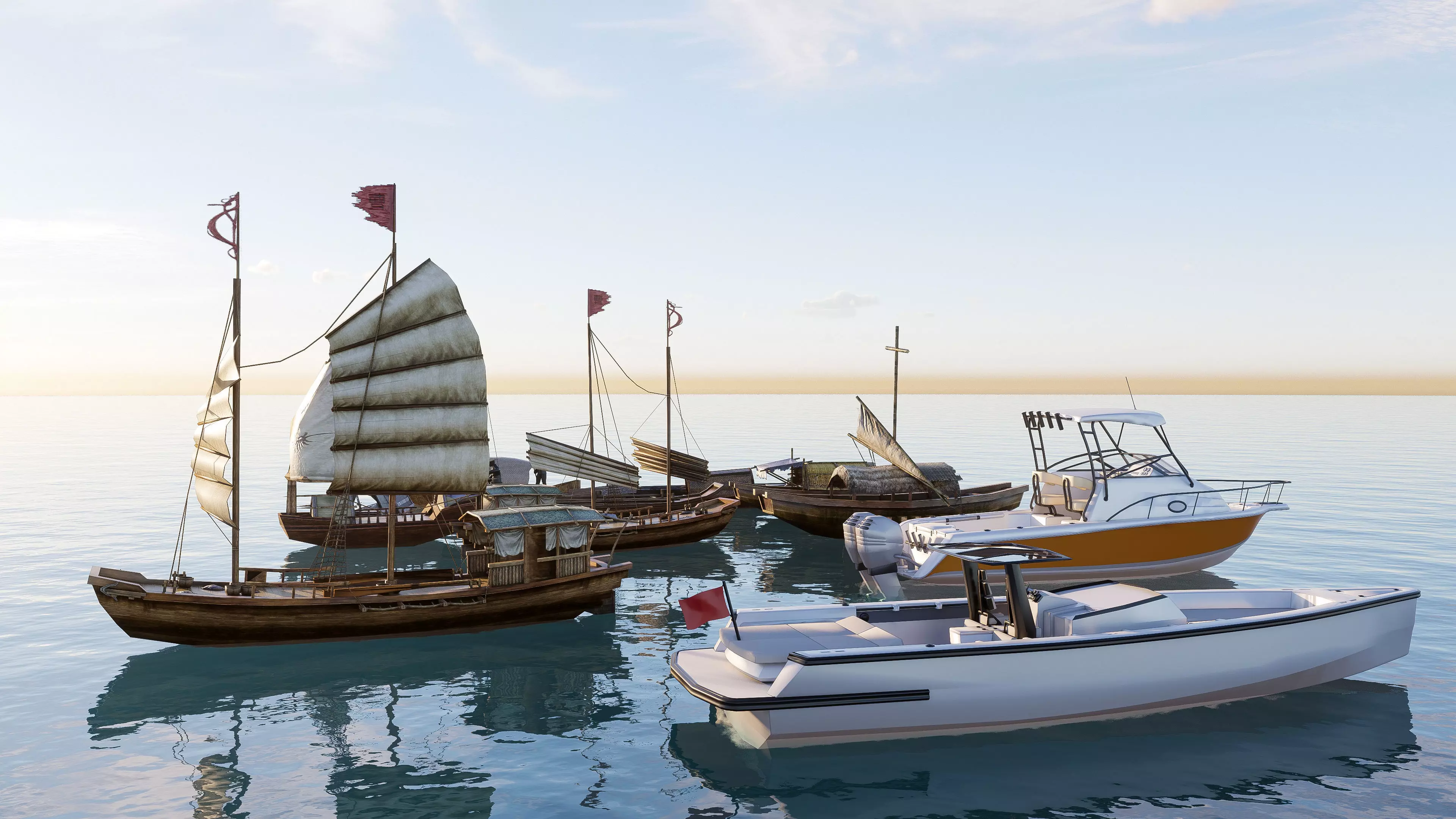Wooden boat collection 3 Low-poly 3D model_4