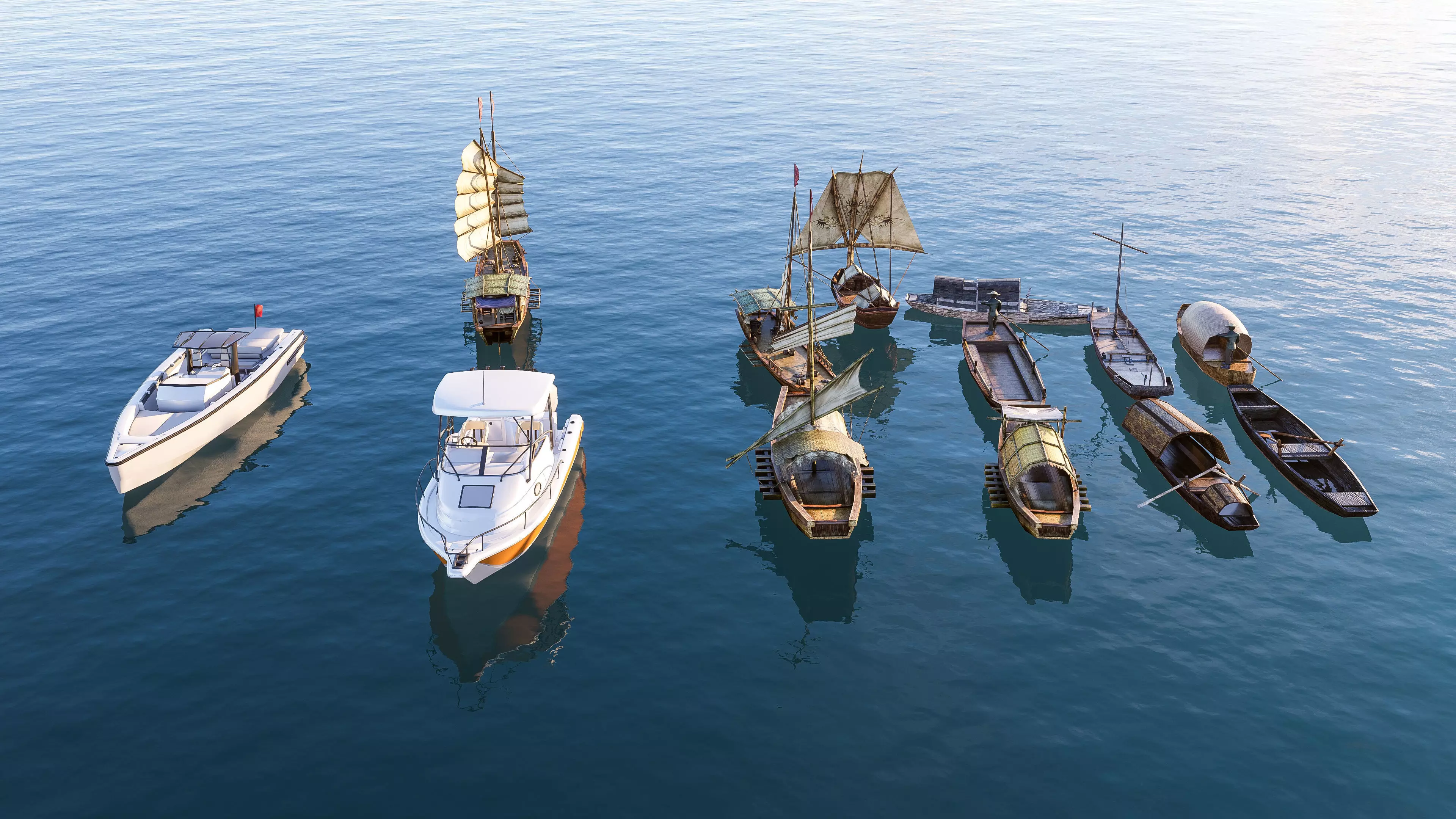 Wooden boat collection 3 Low-poly 3D model_12