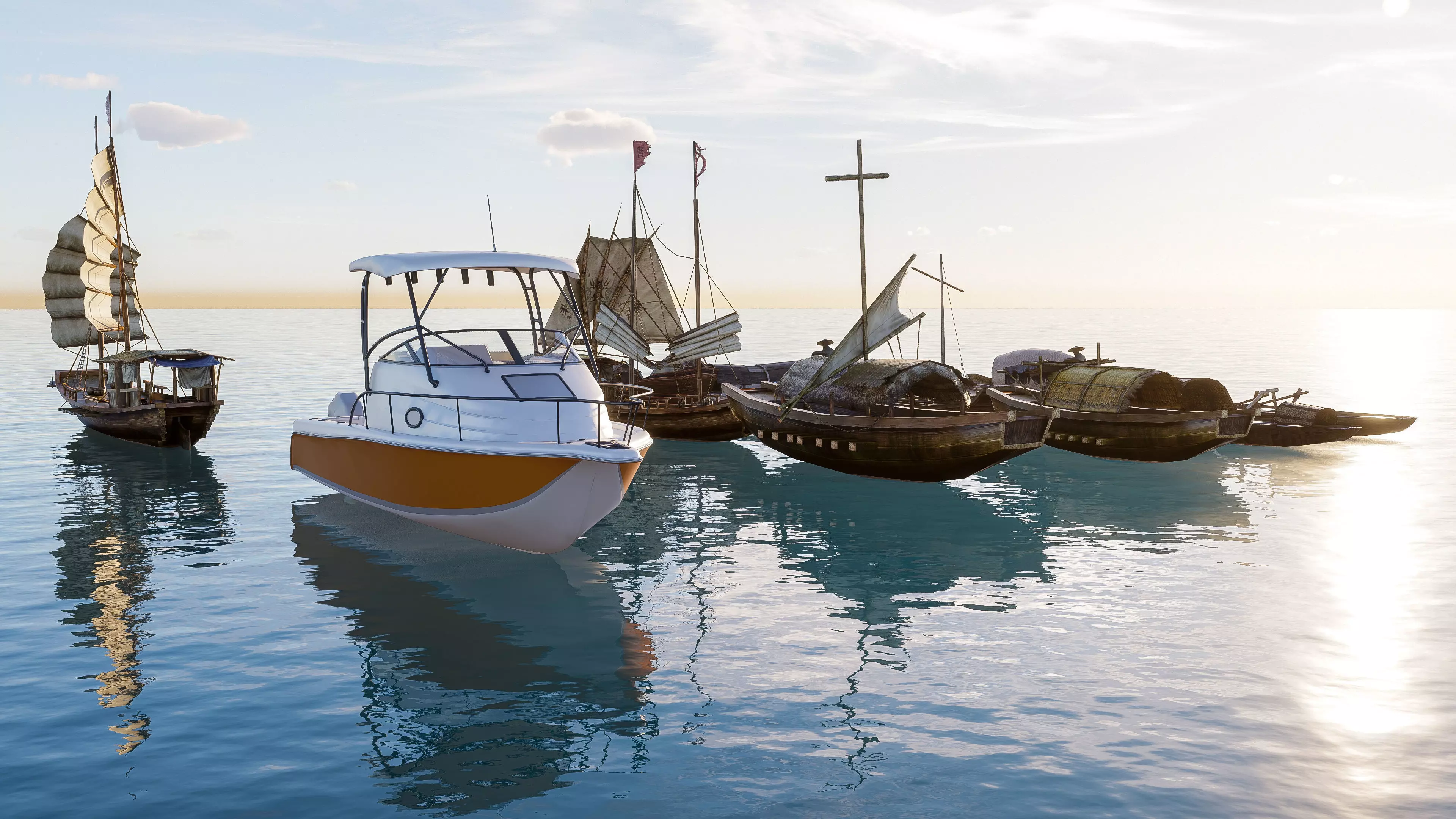 Wooden boat collection 3 Low-poly 3D model_6