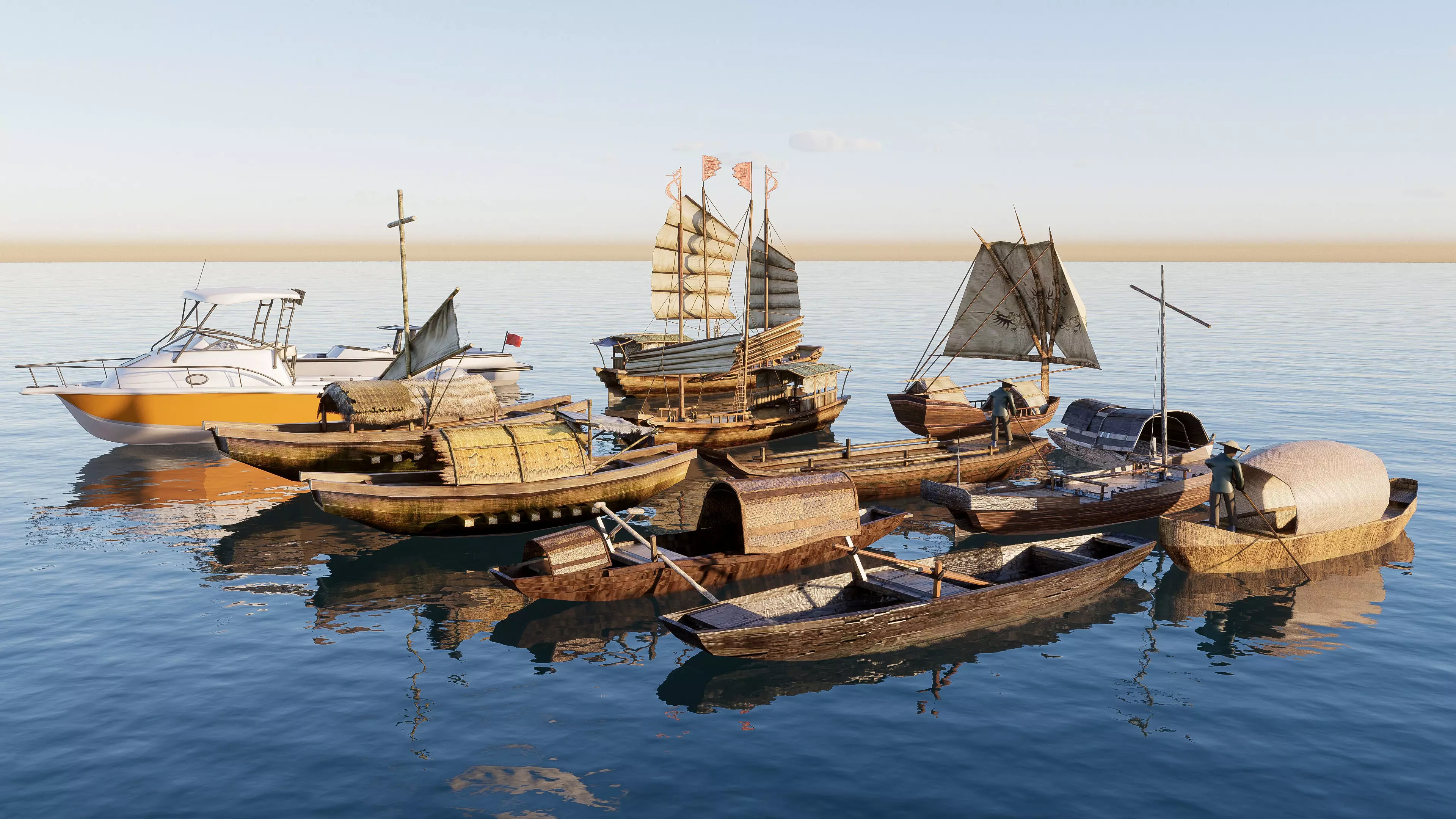 Wooden boat collection 3 Low-poly 3D model_8
