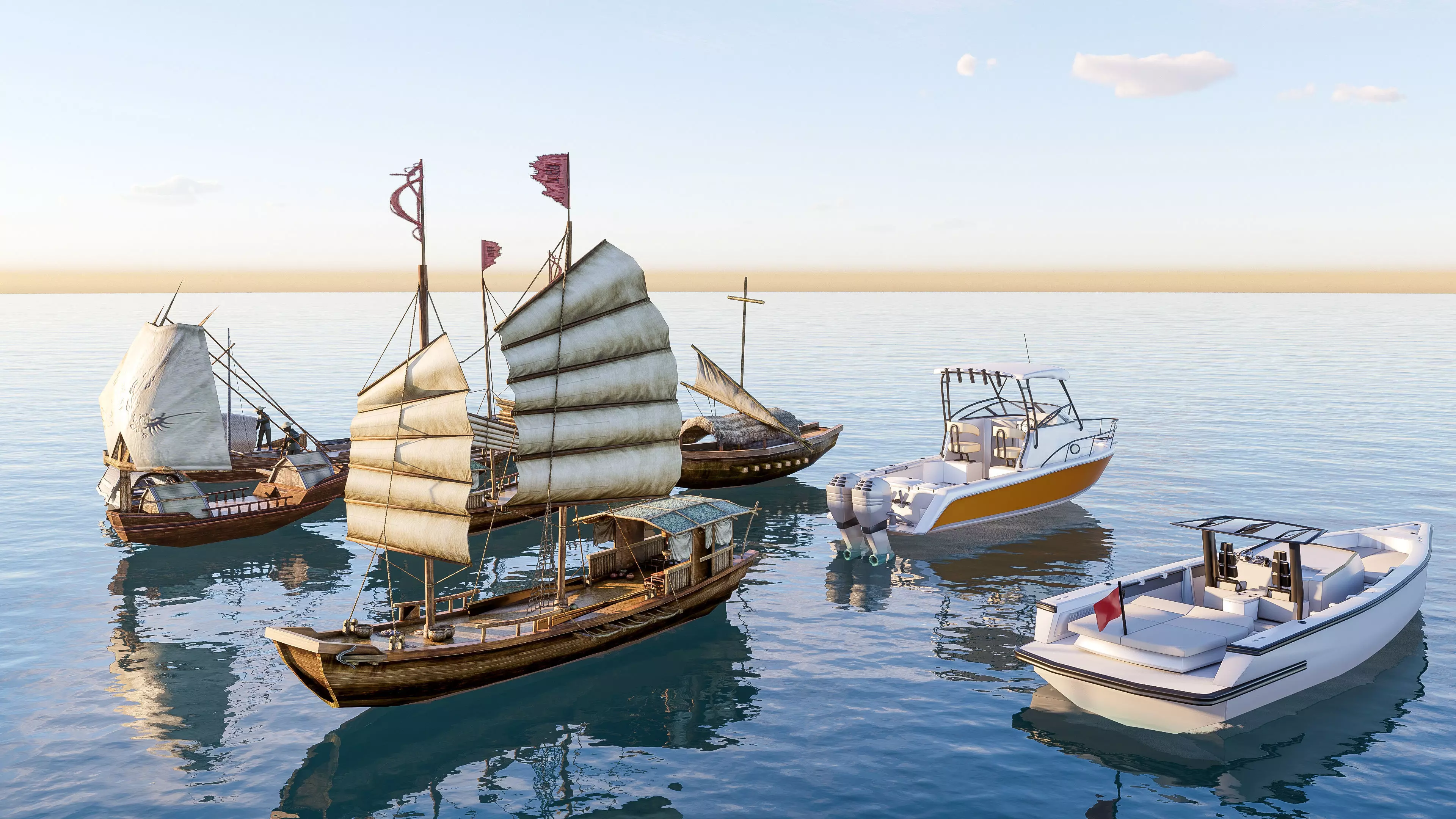 Wooden boat collection 3 Low-poly 3D model_3