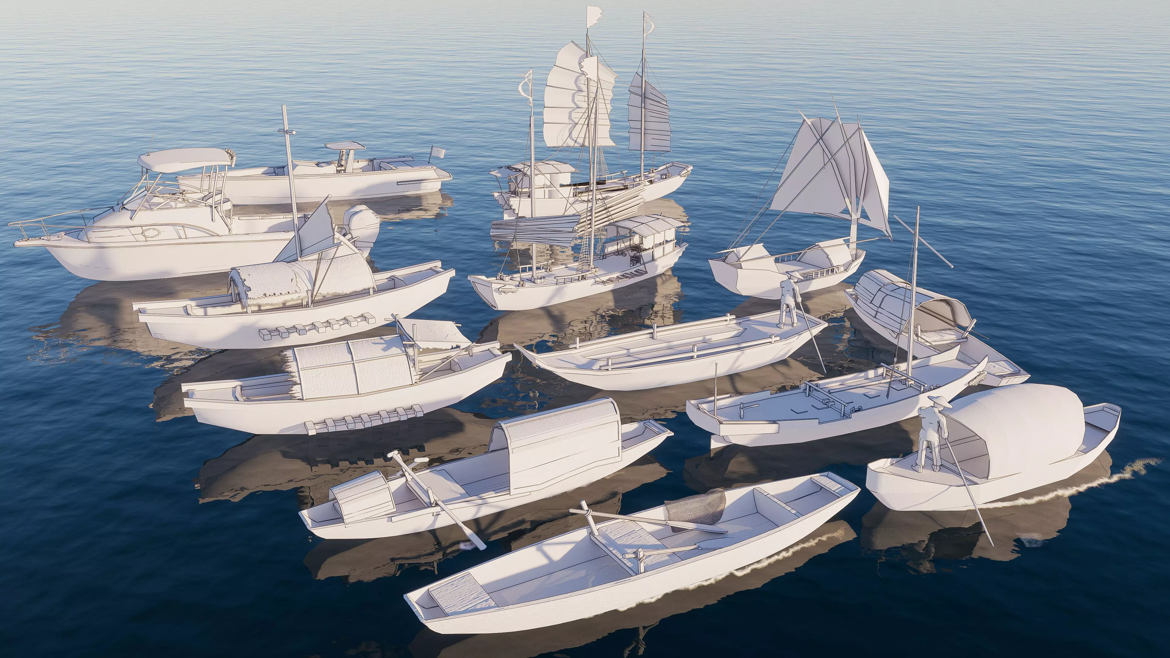 Wooden boat collection 3 Low-poly 3D model_20