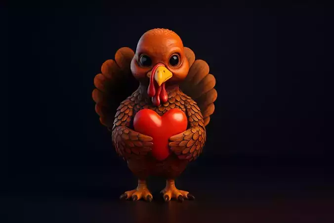 Cute Turkey Holding Heart Turkey Figurine Thanksgiving Fall