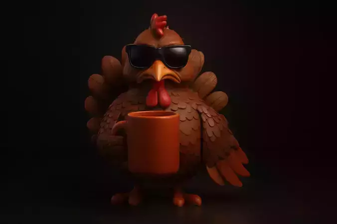 Turkey with Coffee Mug Funny Coffee Lover Bird Figurine 