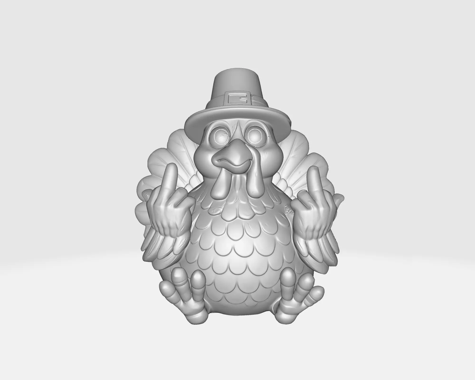 Funny Thanksgiving Turkey Middle Finger Statue Pilgrim Hat  3D print model_5