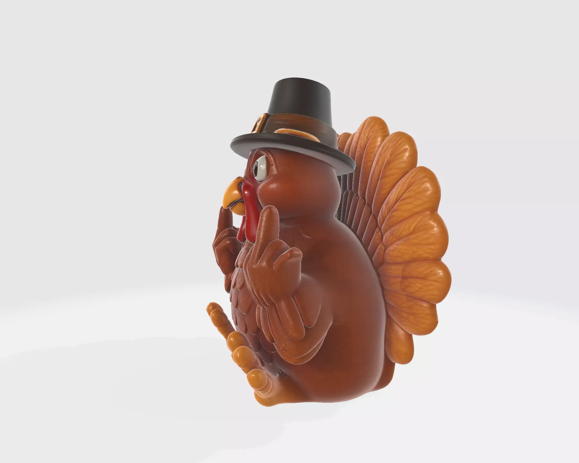 Funny Thanksgiving Turkey Middle Finger Statue Pilgrim Hat  3D print model_2