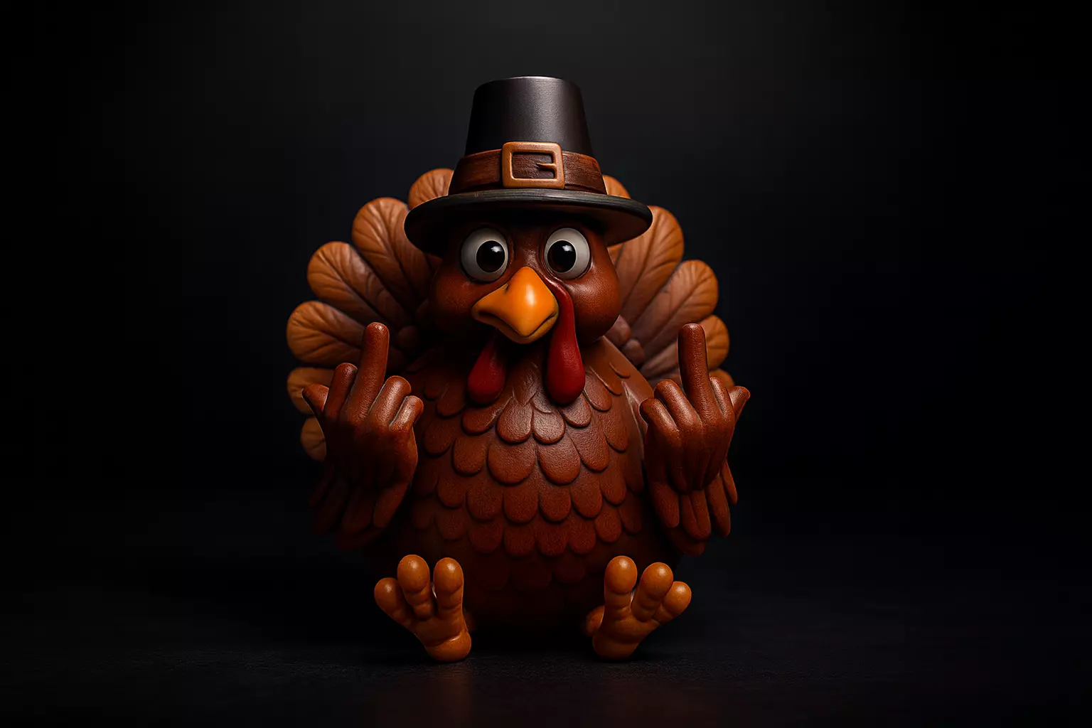 Funny Thanksgiving Turkey Middle Finger Statue Pilgrim Hat  3D print model_0