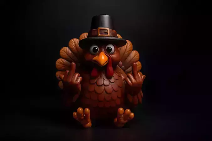 Funny Thanksgiving Turkey Middle Finger Statue Pilgrim Hat 