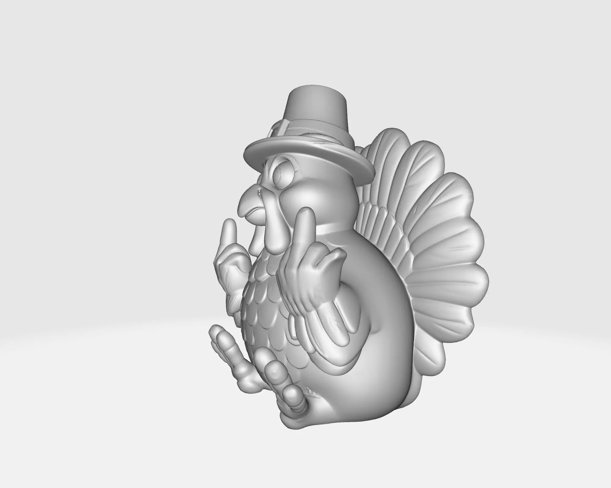 Funny Thanksgiving Turkey Middle Finger Statue Pilgrim Hat  3D print model_6