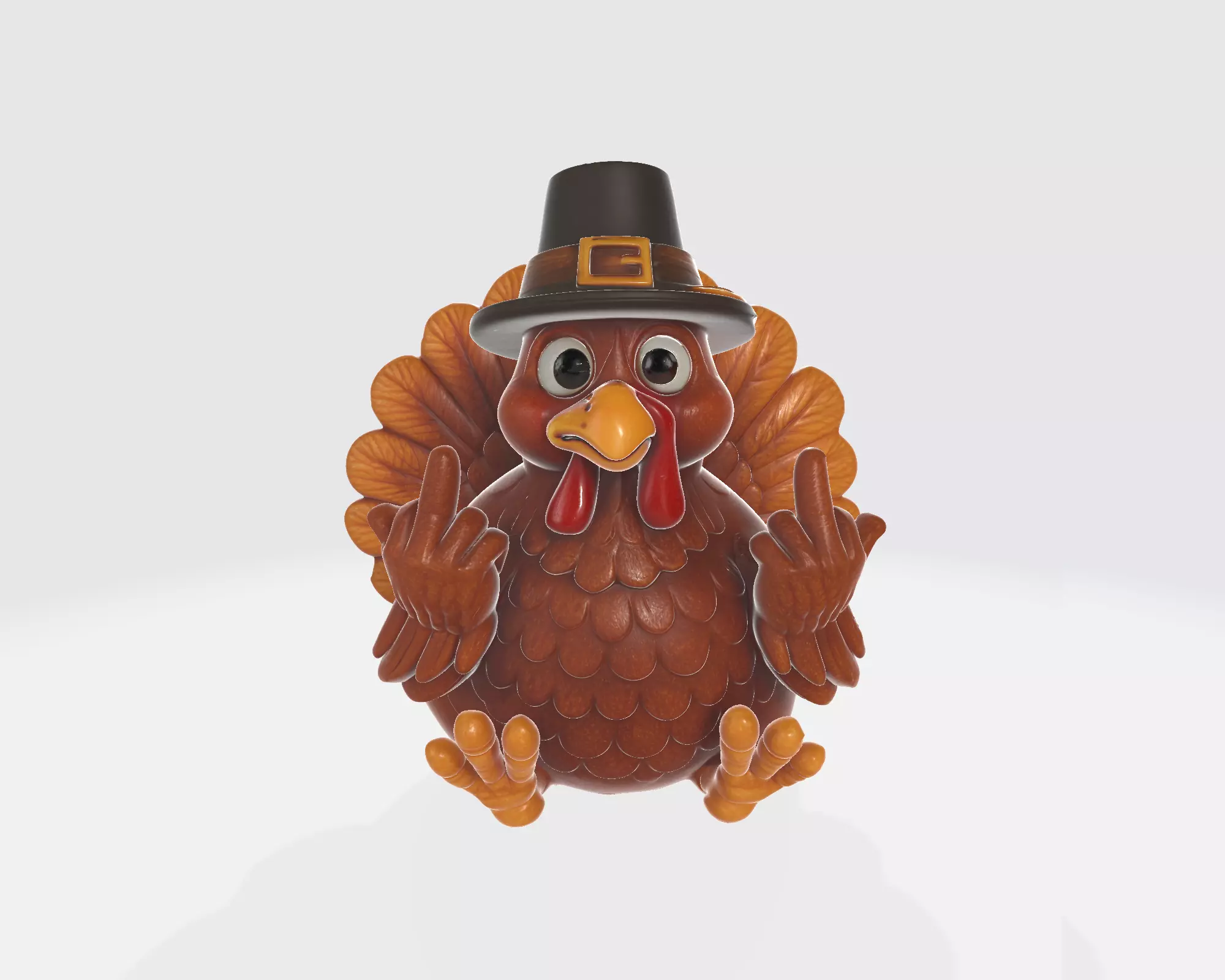 Funny Thanksgiving Turkey Middle Finger Statue Pilgrim Hat  3D print model_1