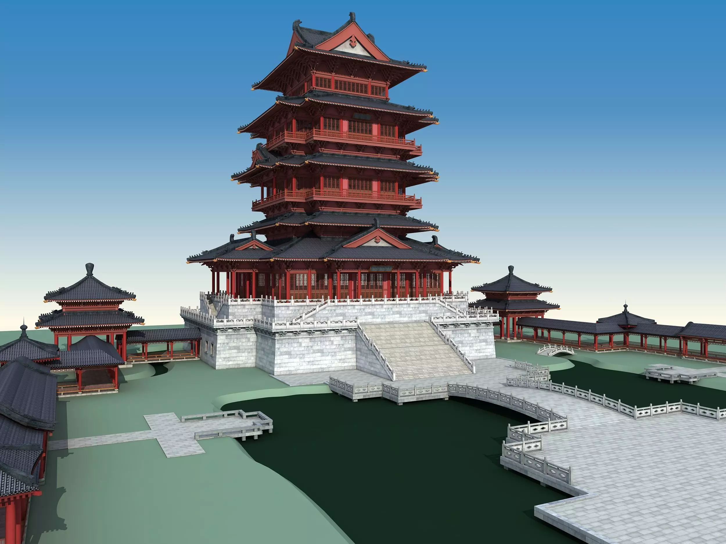 Chinese palace architecture Low-poly 3D model_5