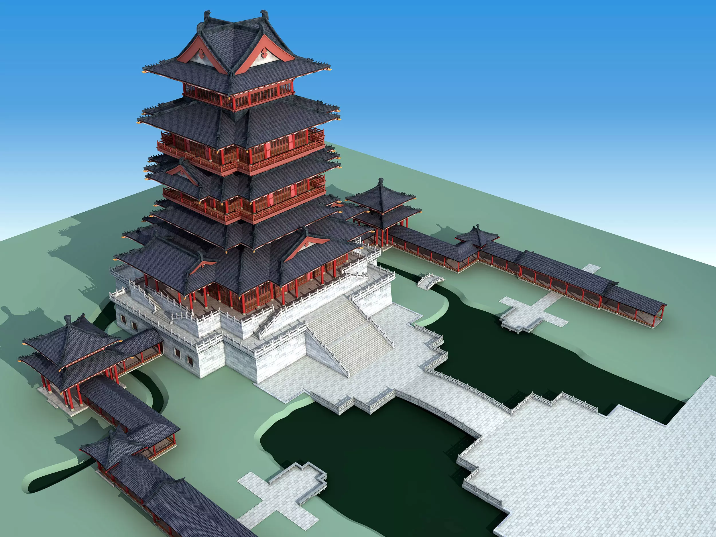 Chinese palace architecture Low-poly 3D model_3