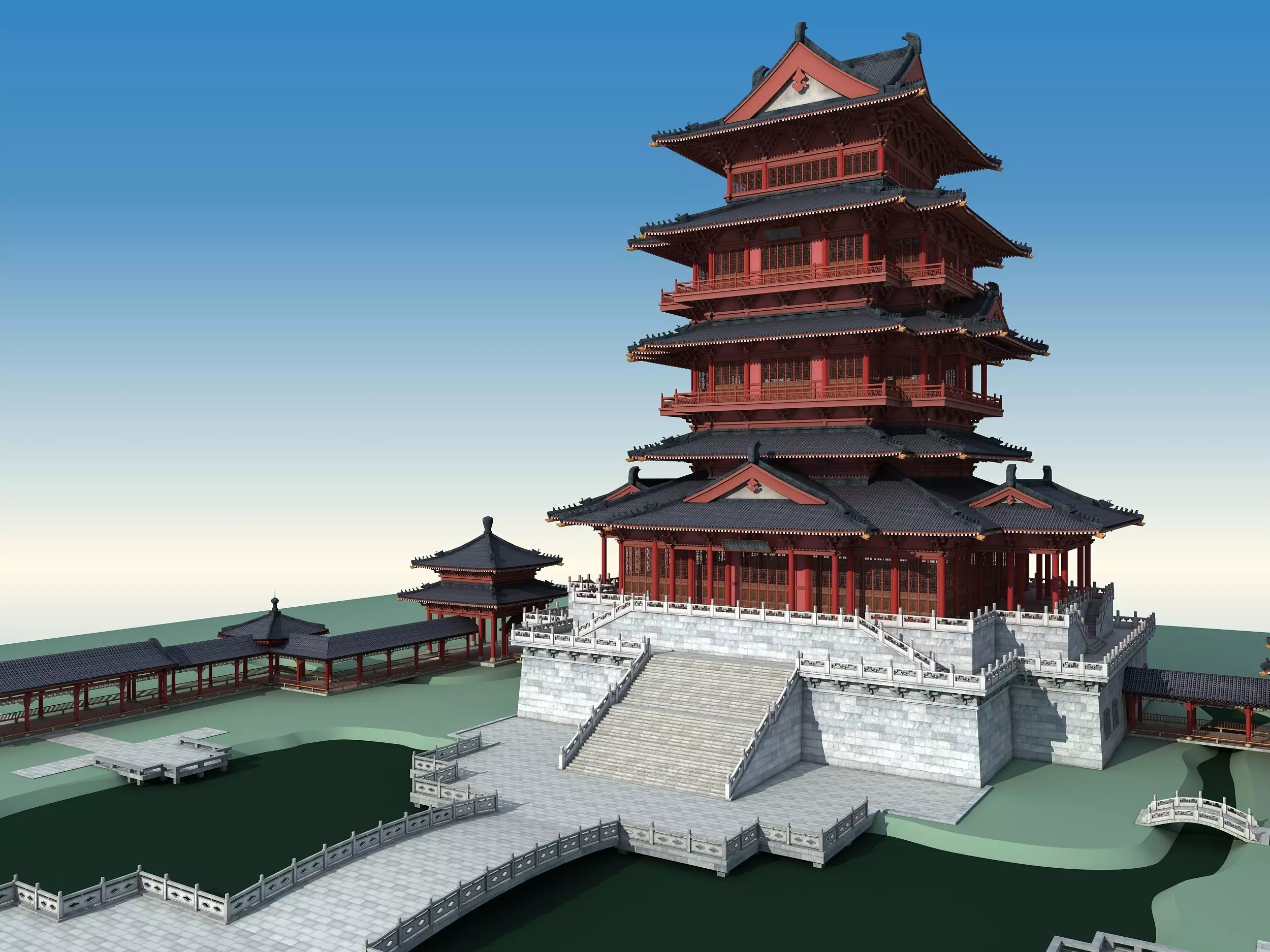 Chinese palace architecture Low-poly 3D model_4
