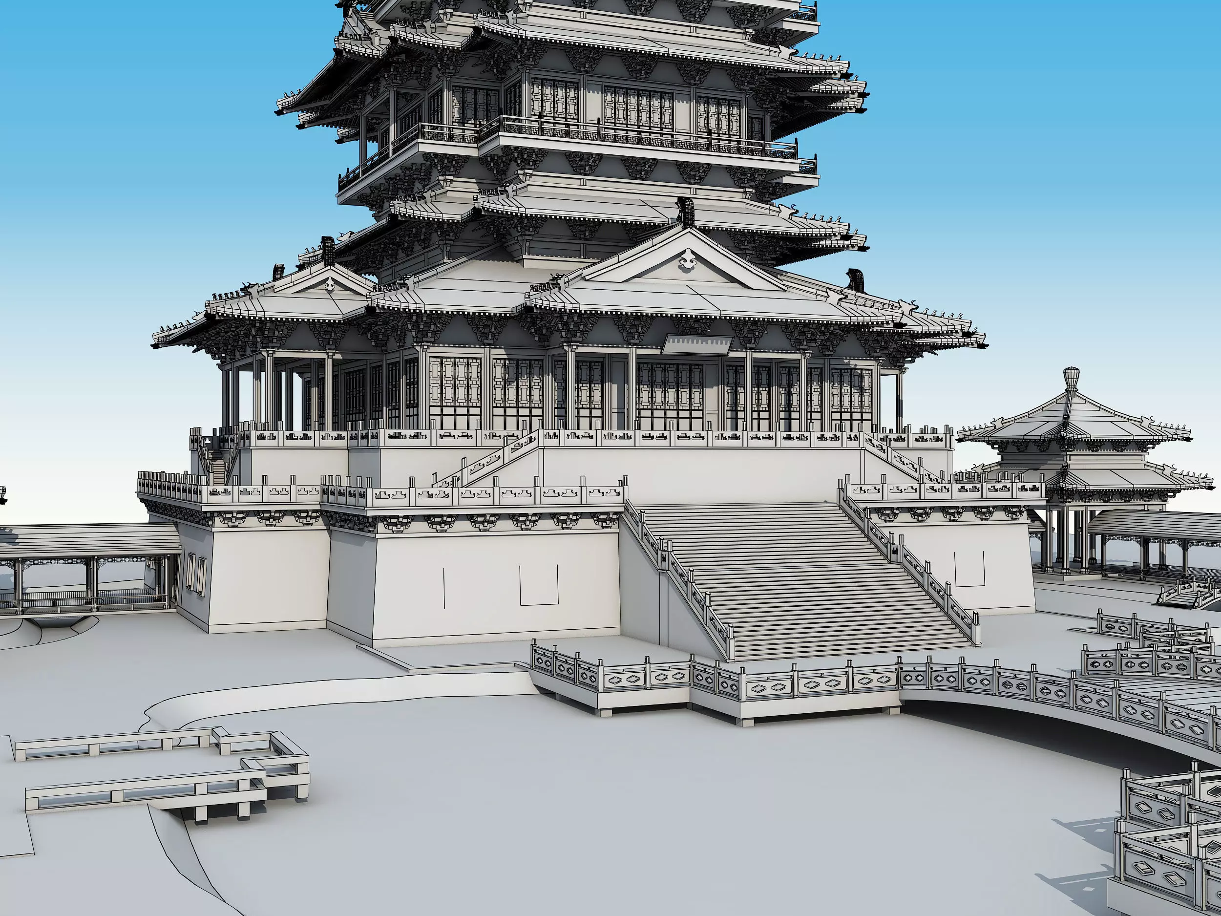 Chinese palace architecture Low-poly 3D model_8