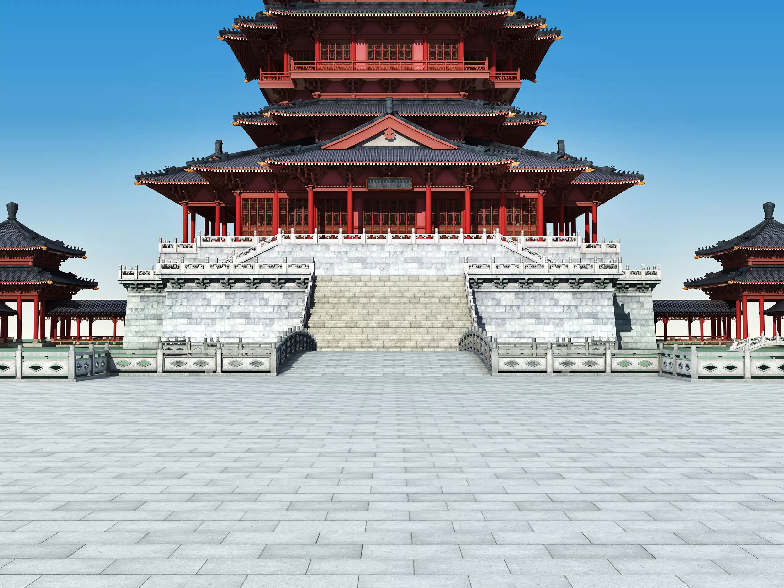 Chinese palace architecture Low-poly 3D model_2