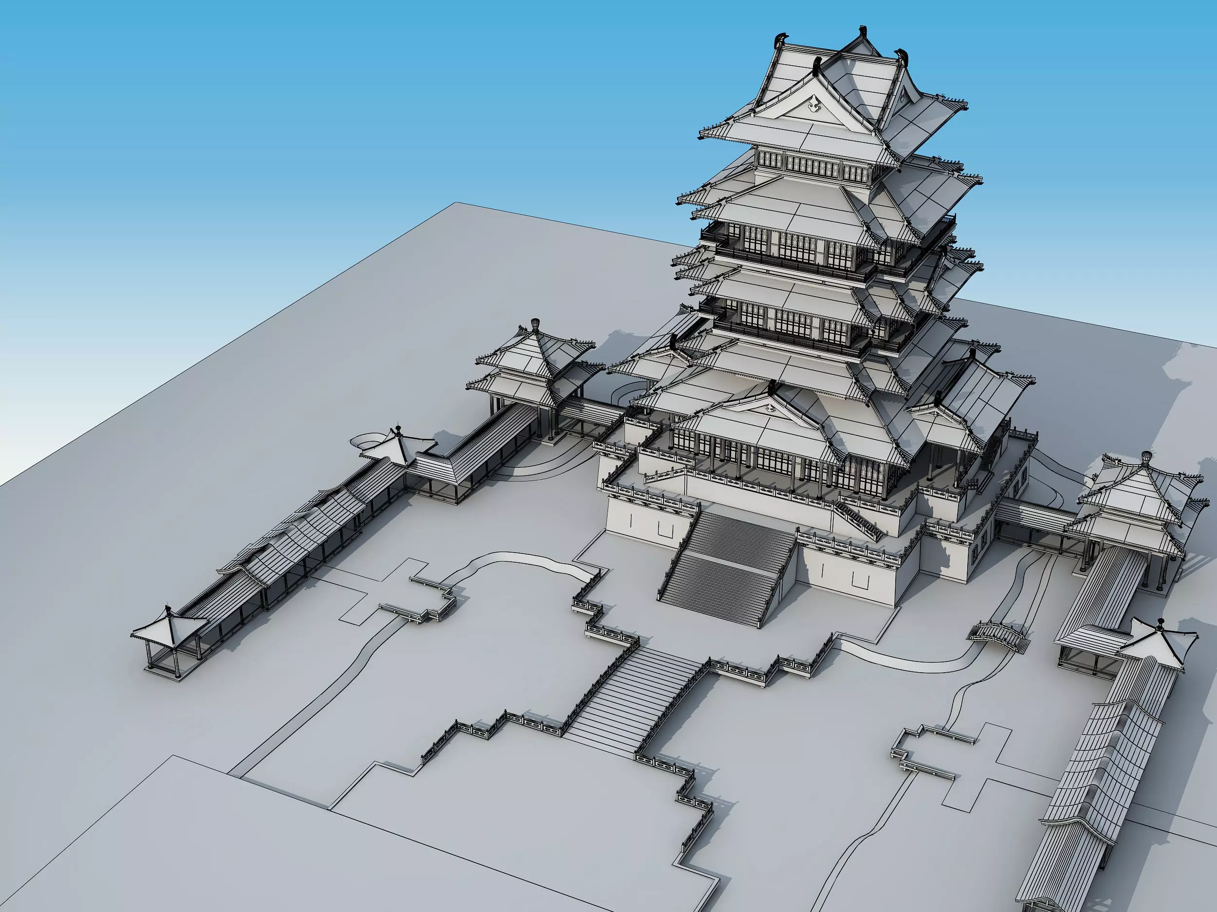 Chinese palace architecture Low-poly 3D model_7