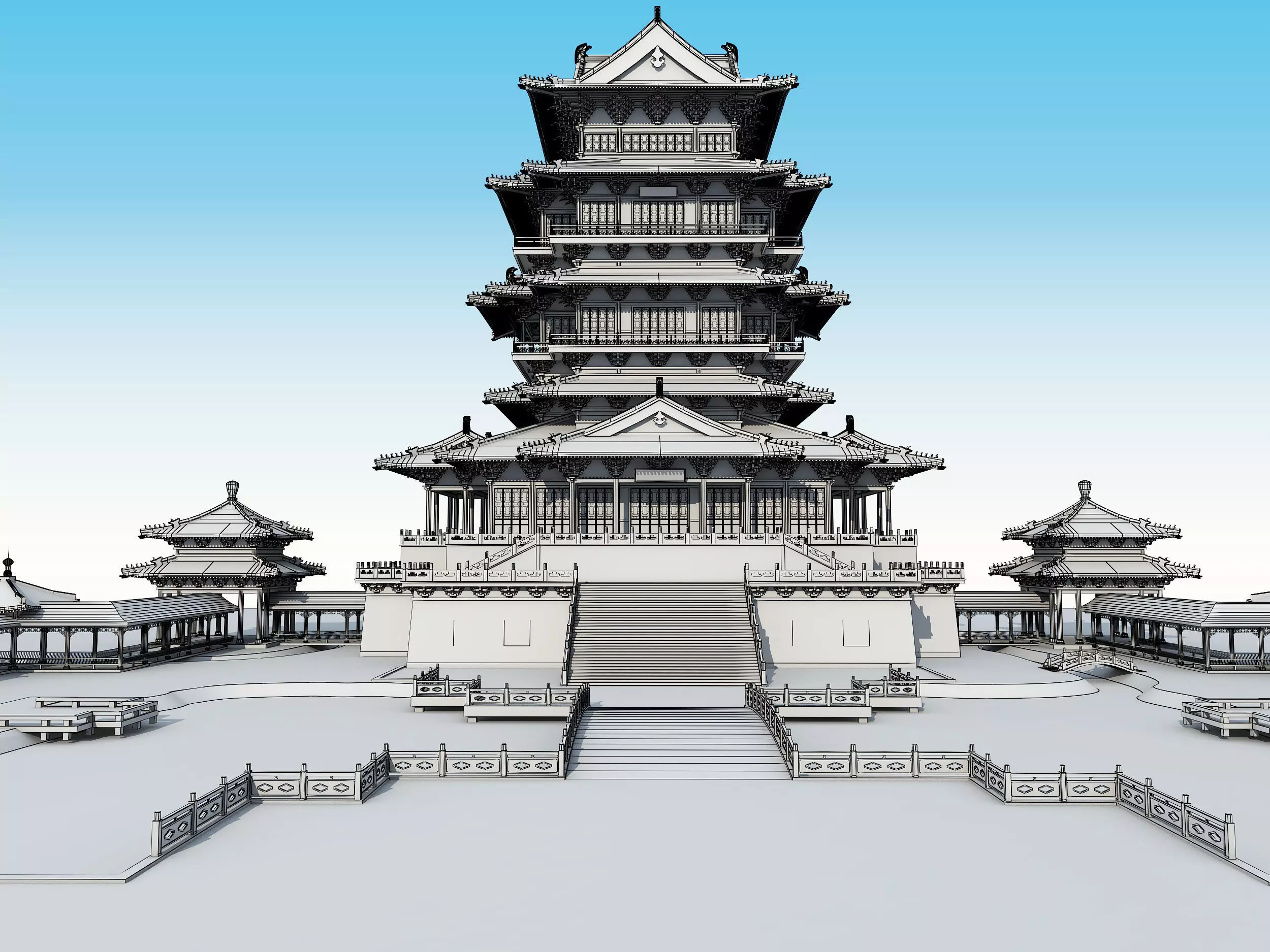 Chinese palace architecture Low-poly 3D model_9