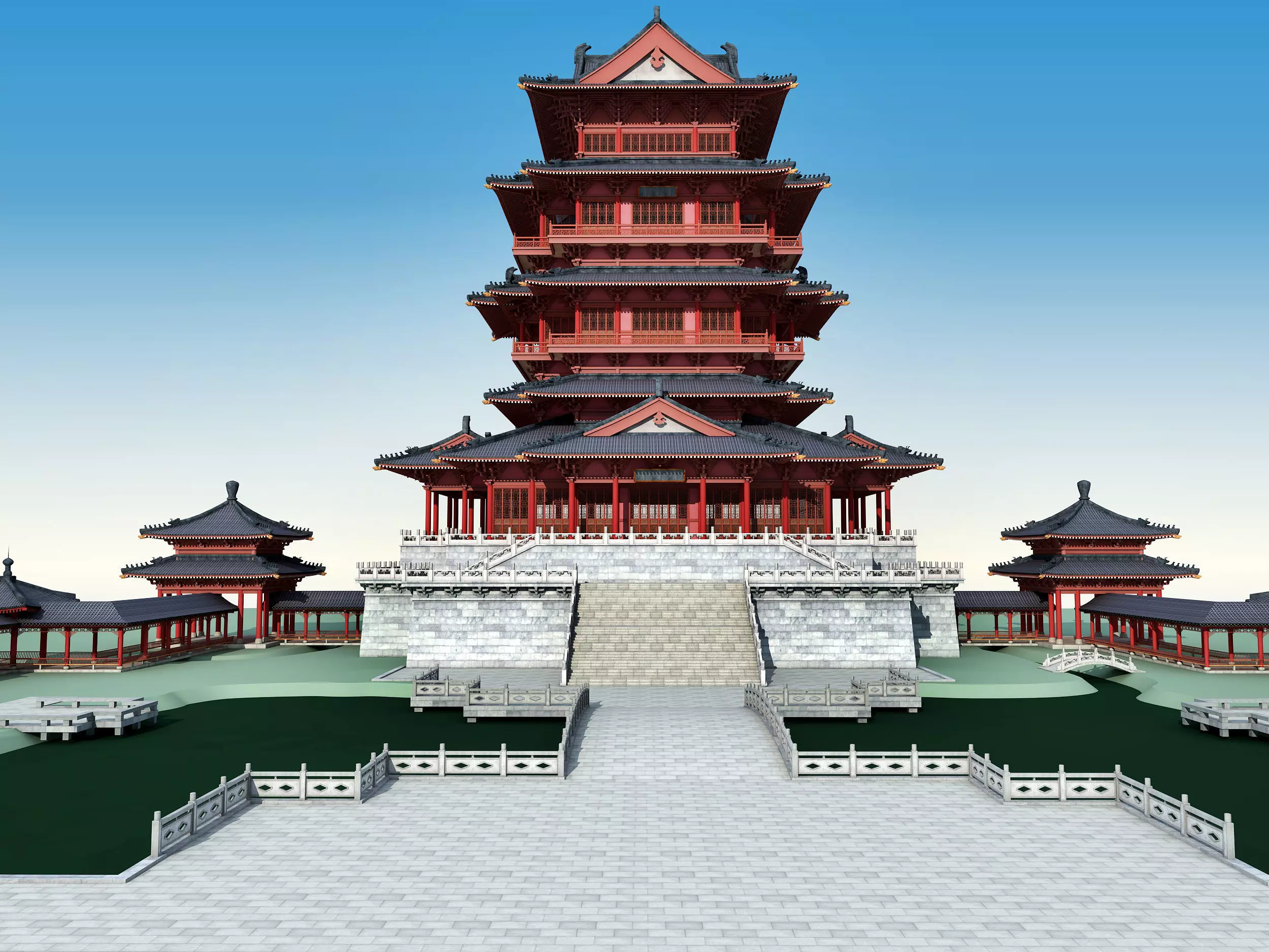 Chinese palace architecture Low-poly 3D model_0