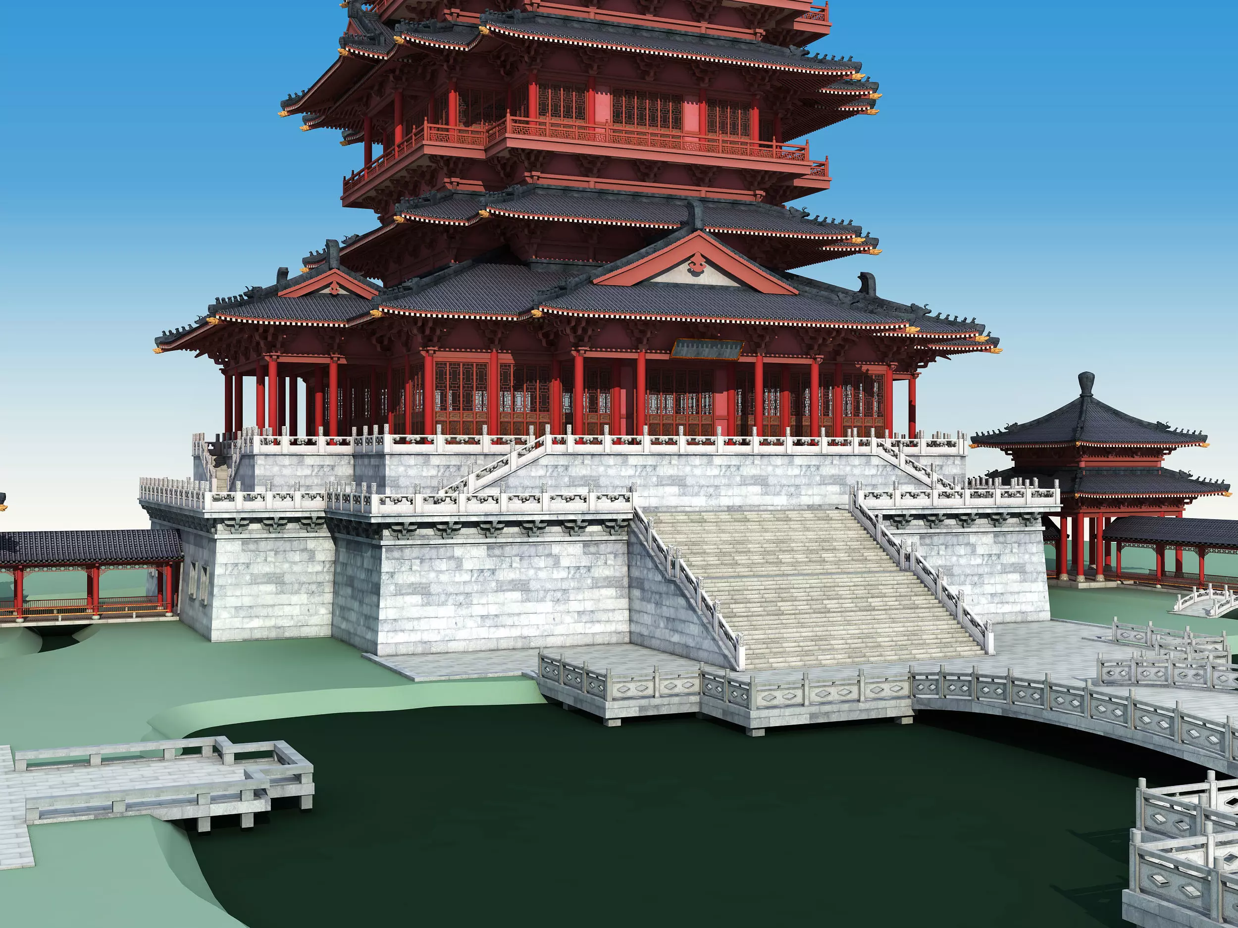 Chinese palace architecture Low-poly 3D model_1
