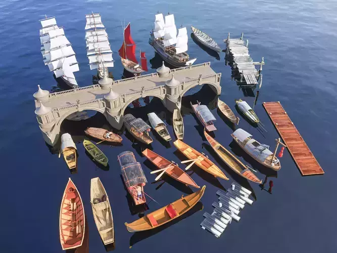 Wooden boat collection 4 3D model