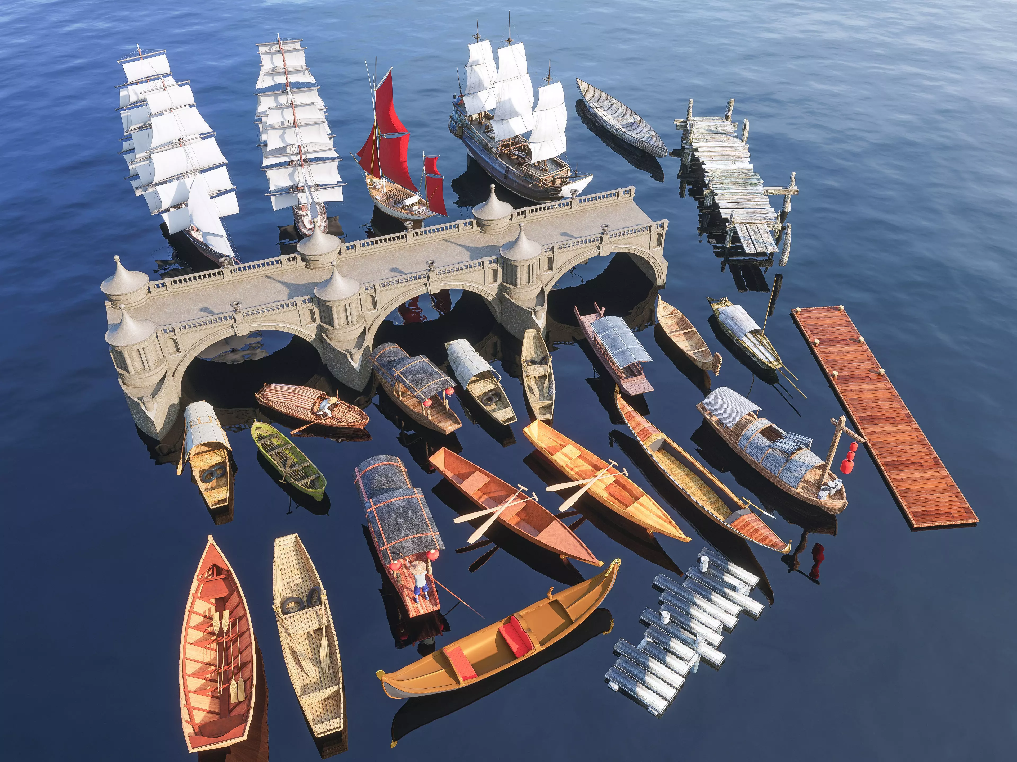 Wooden boat collection 4 3D model_0