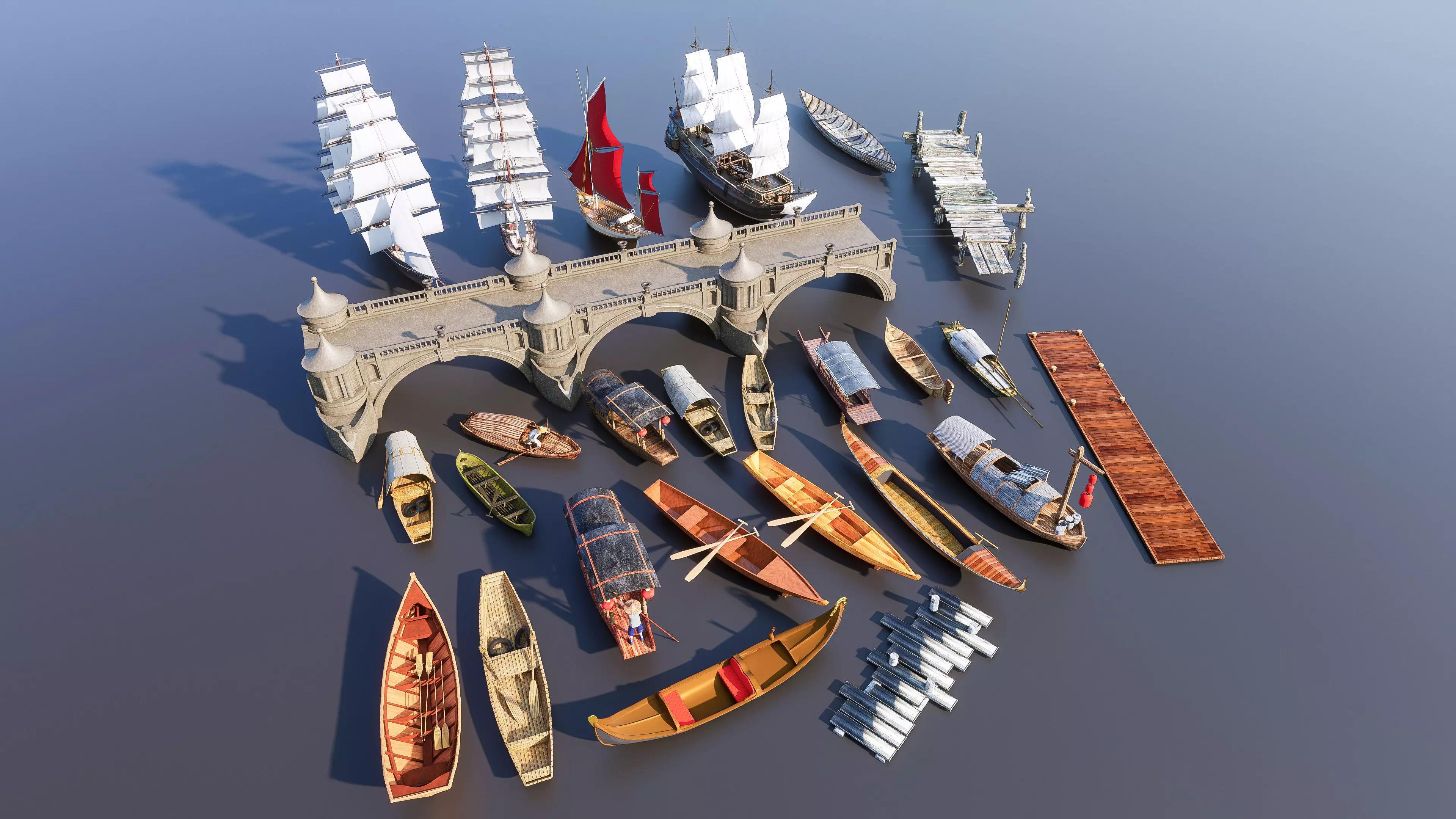 Wooden boat collection 4 3D model_2