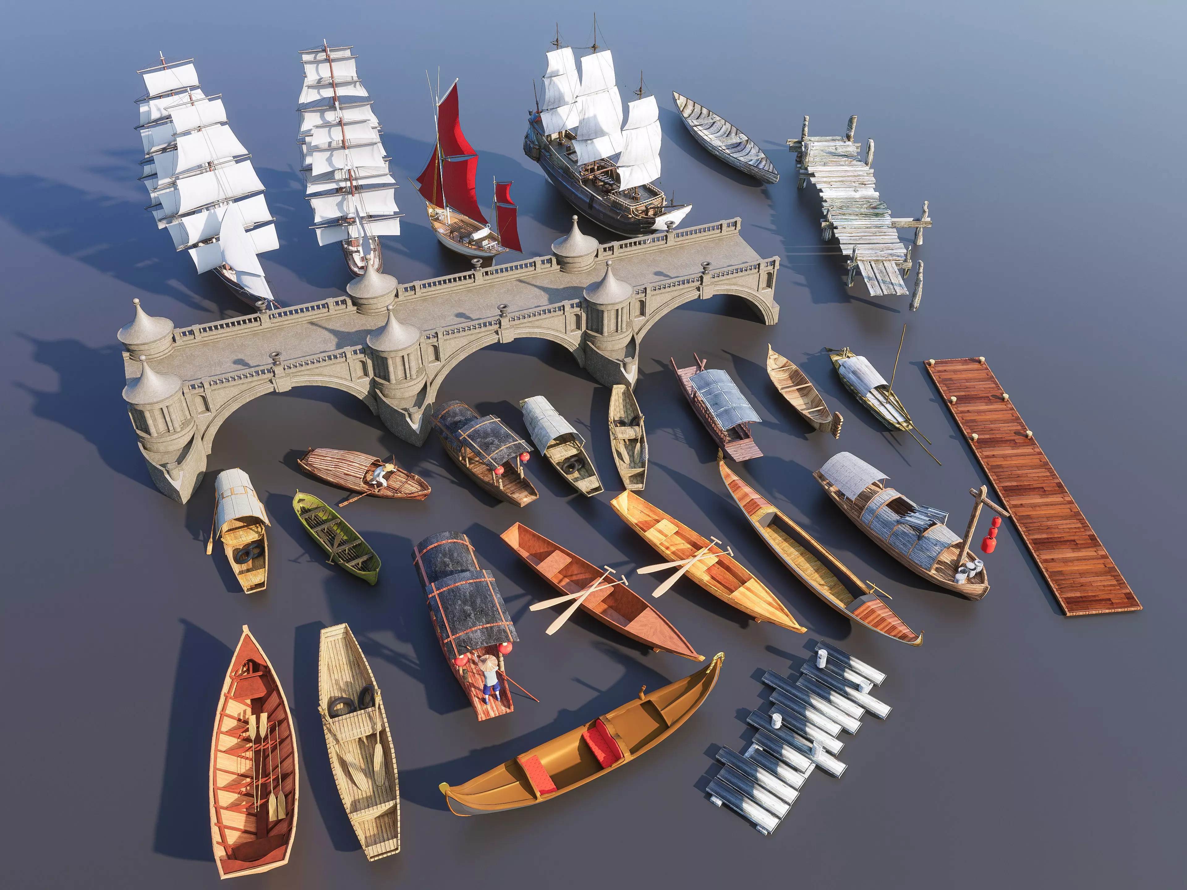 Wooden boat collection 4 3D model_1