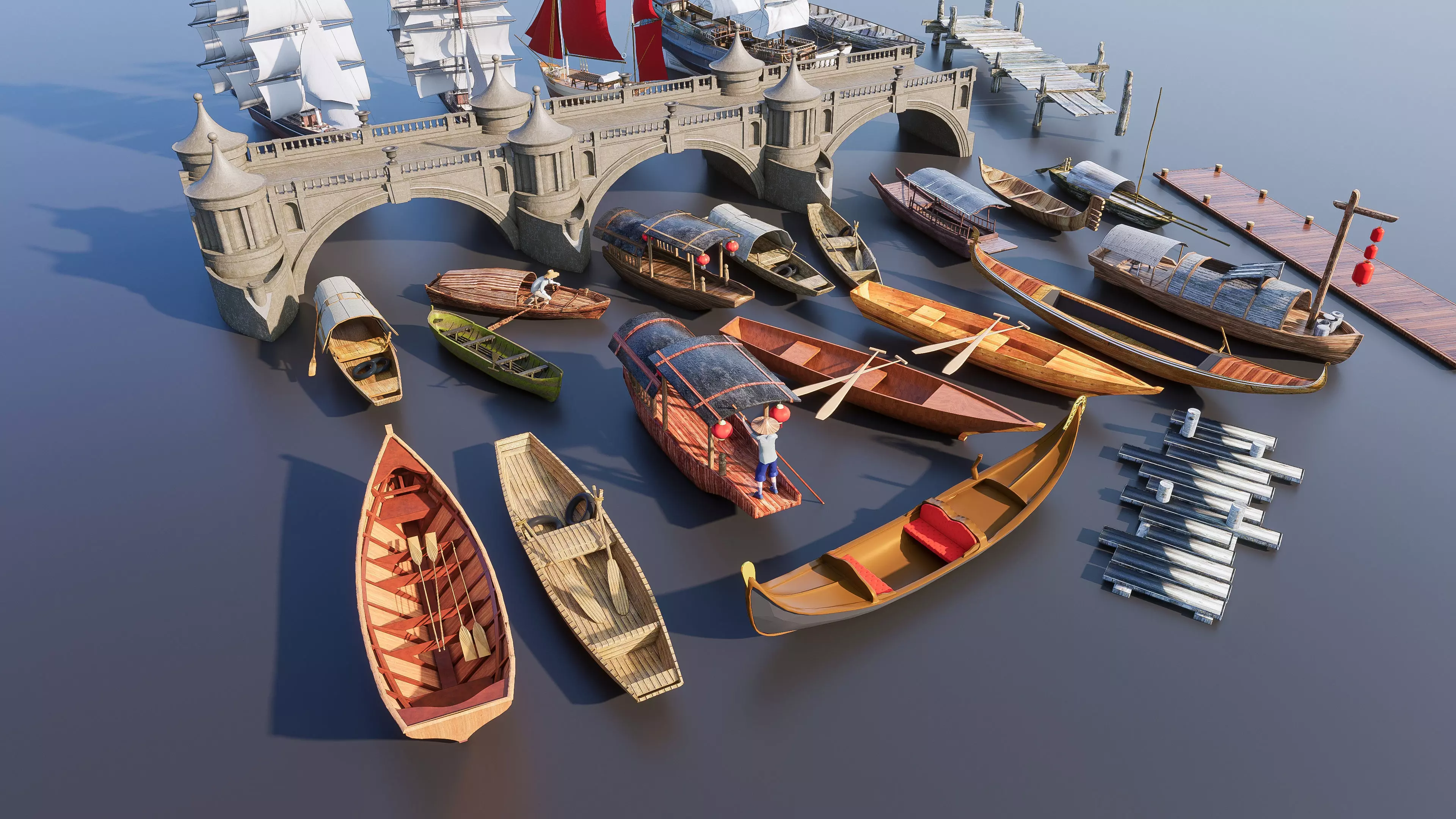 Wooden boat collection 4 3D model_12