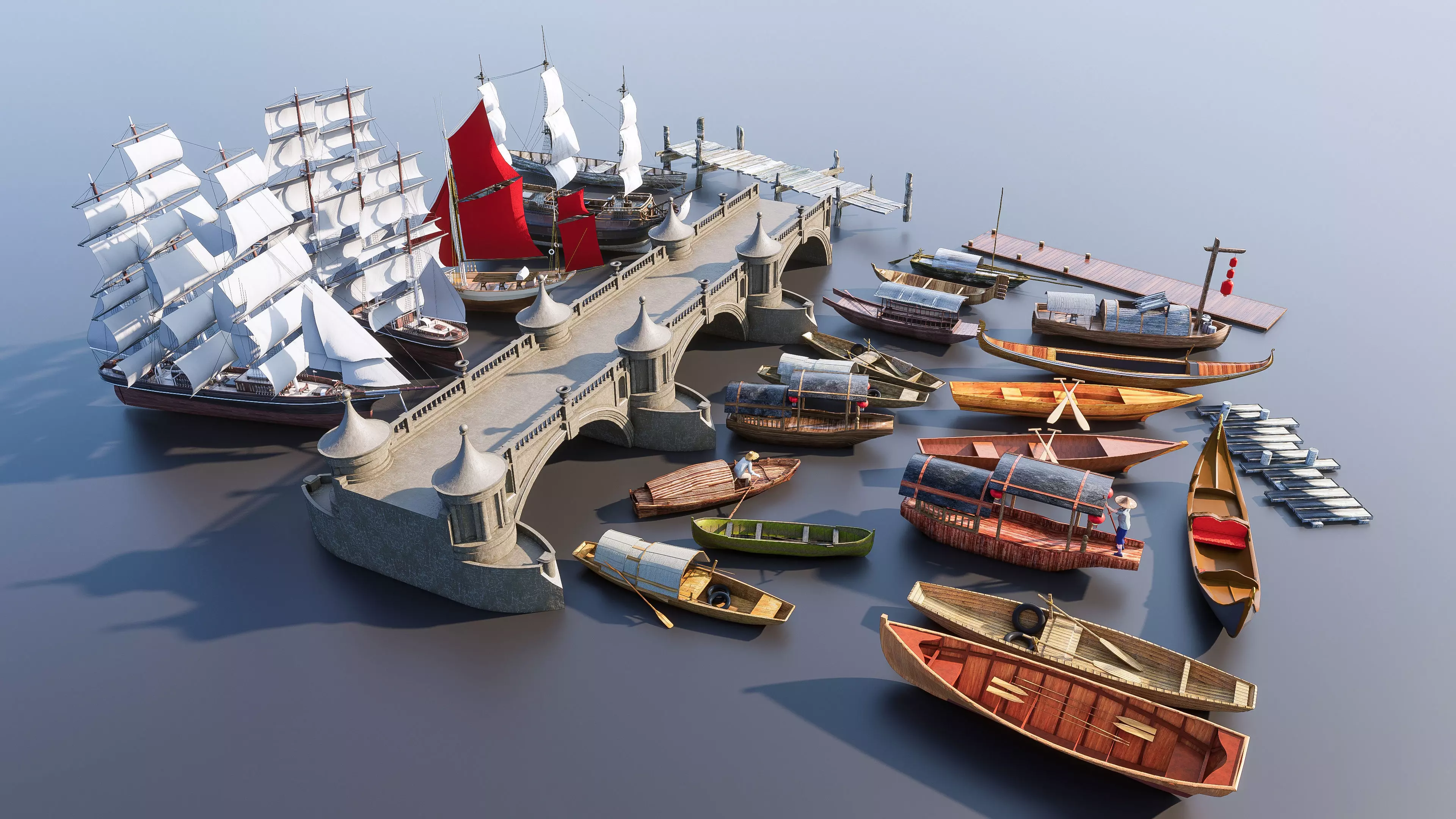 Wooden boat collection 4 3D model_3