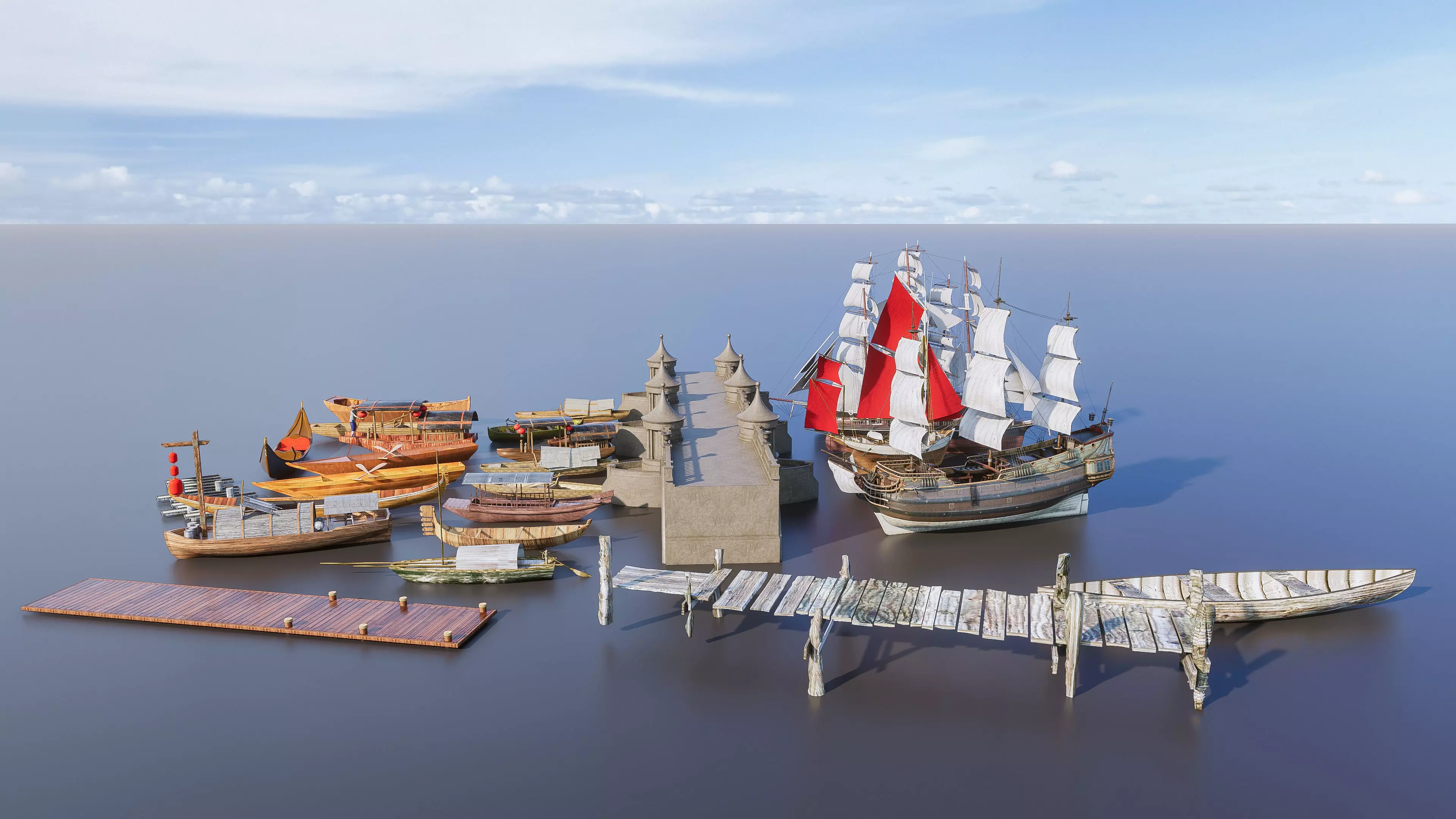 Wooden boat collection 4 3D model_15