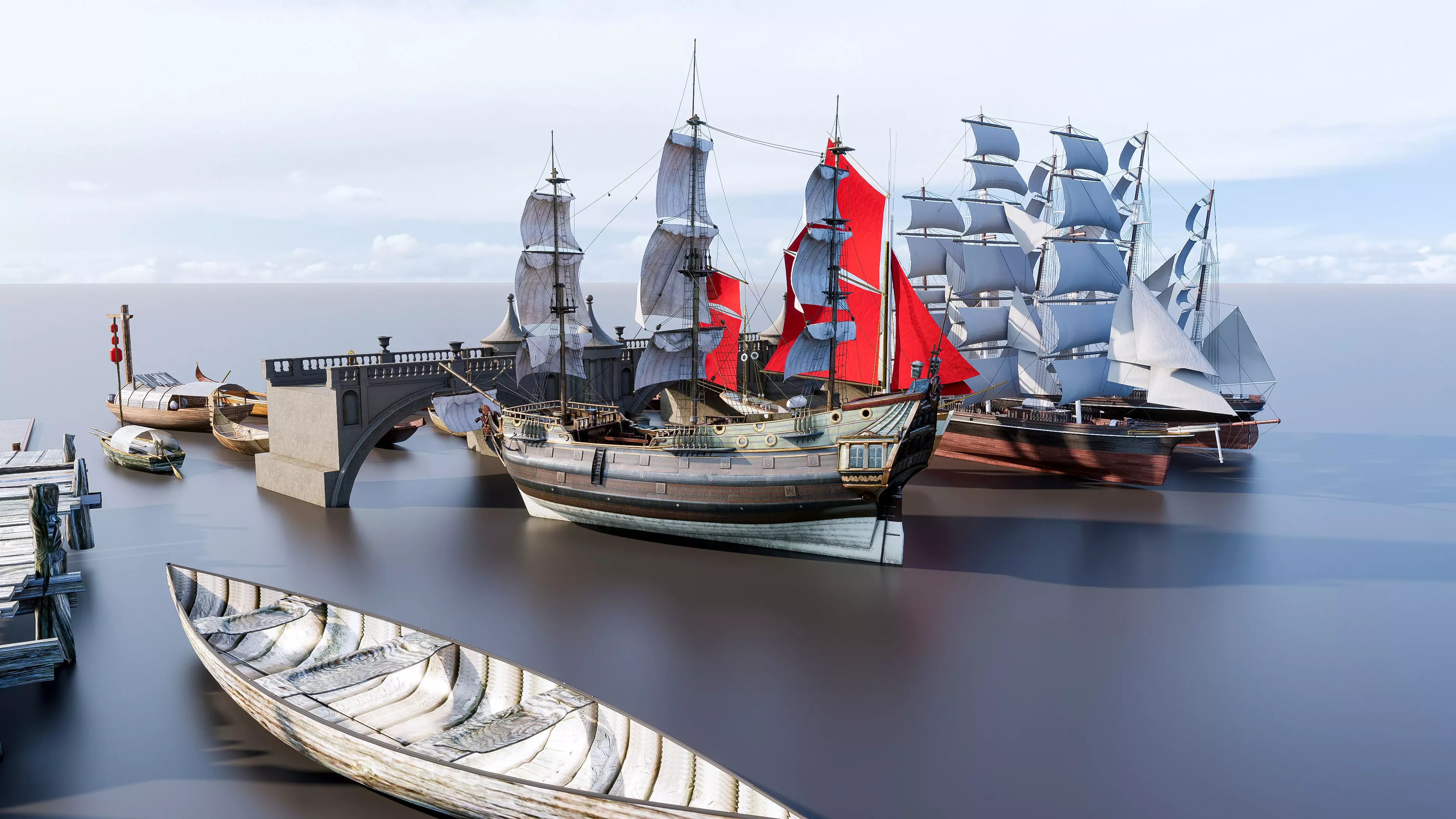 Wooden boat collection 4 3D model_8