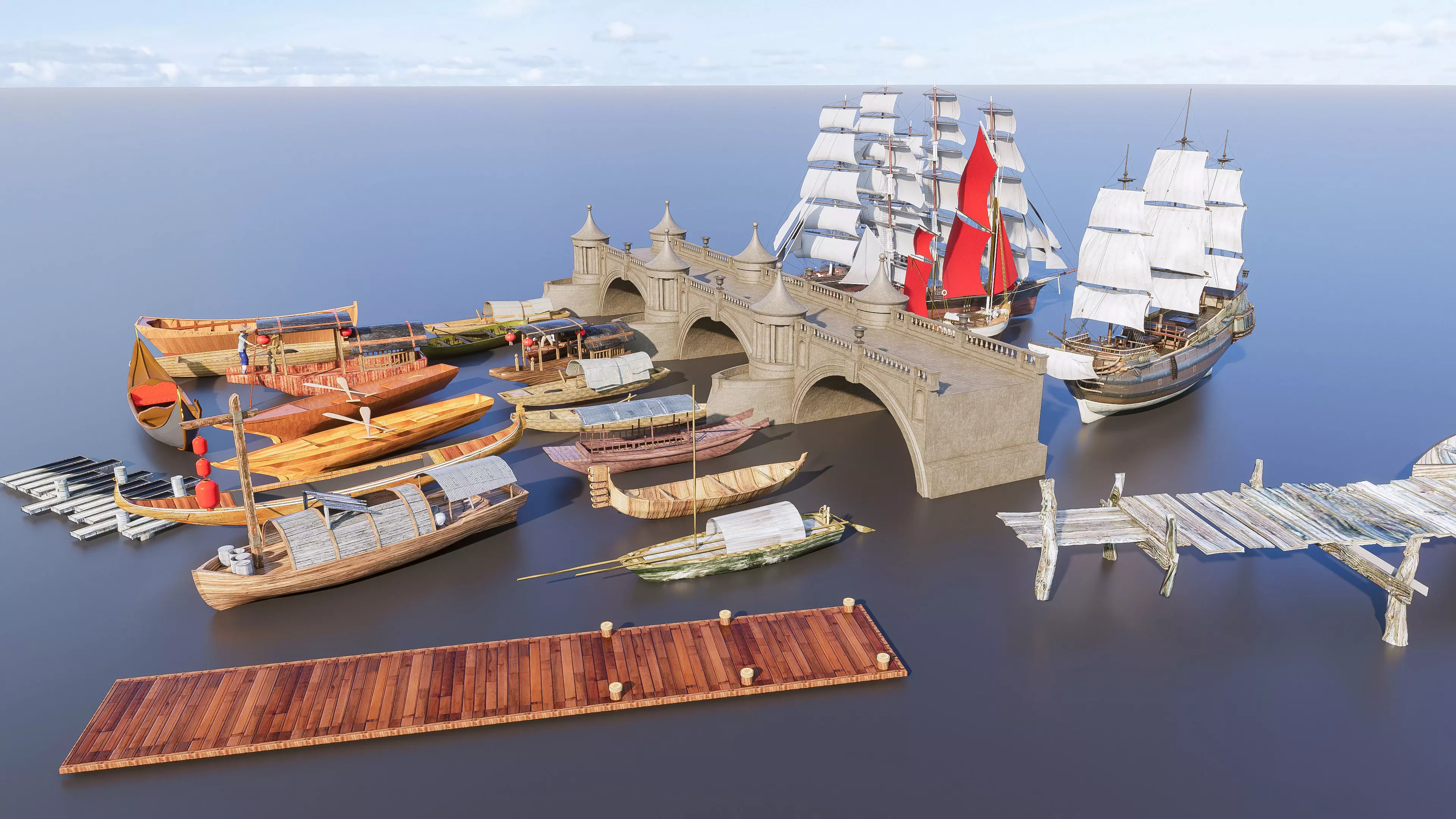 Wooden boat collection 4 3D model_4