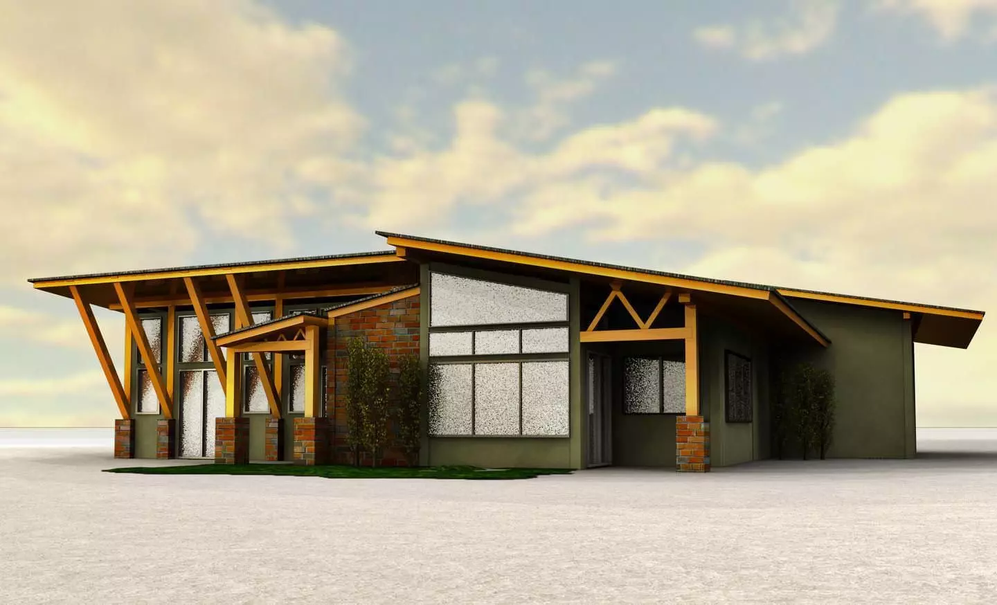 HOUSE modern home with wooden roof 3D model_0