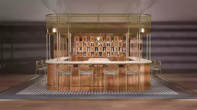 Golden Frame Wooden Bar Modern Interior