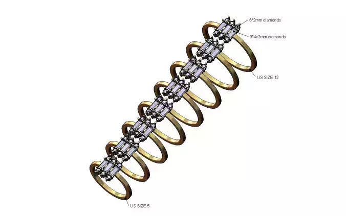 Triple dainty baguette diamond cluster ring US size 5to12